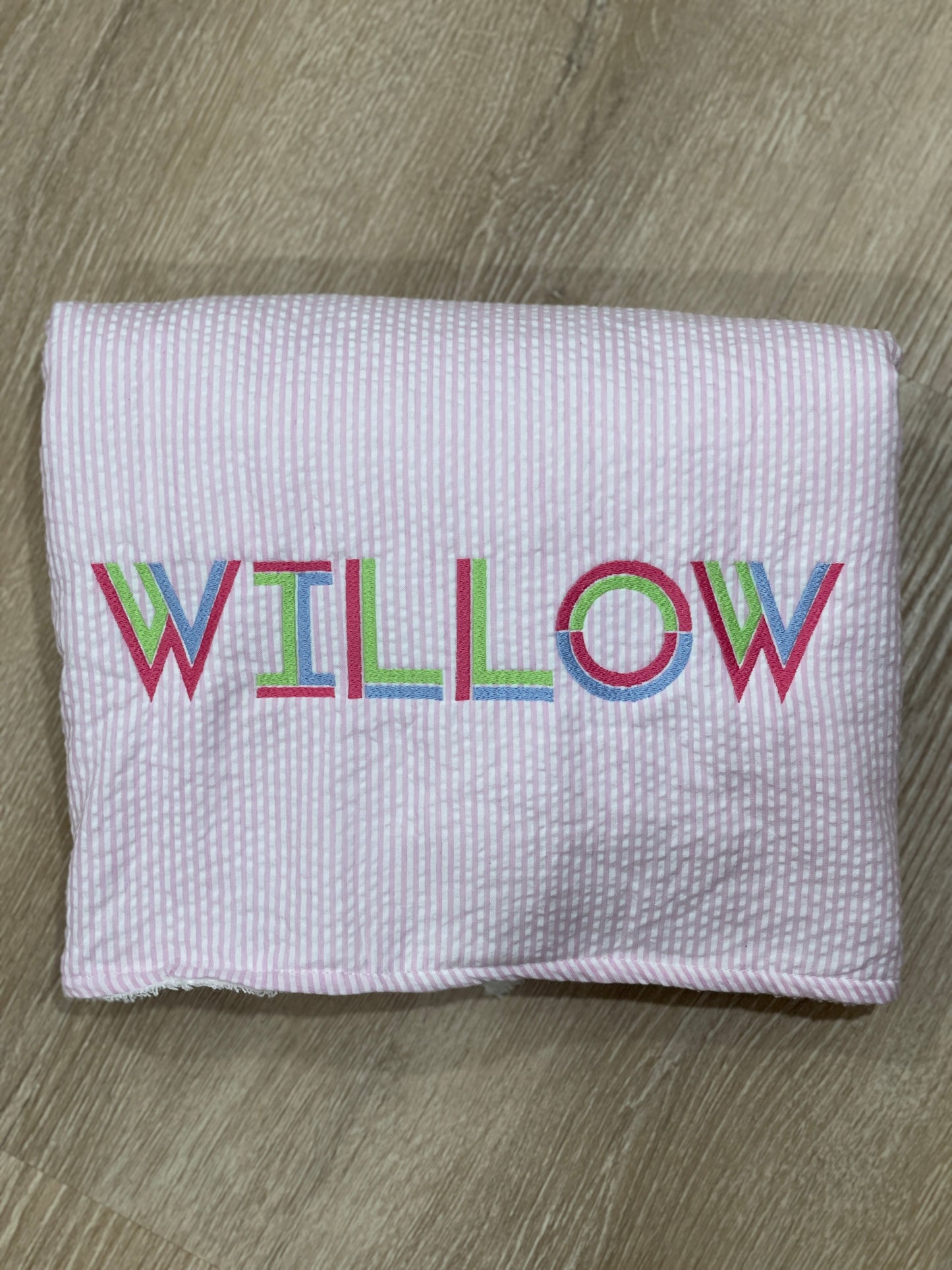 Custom Embroidered, Personalized, Monogrammed Seersucker Towel and Seersucker Puddle Jumper