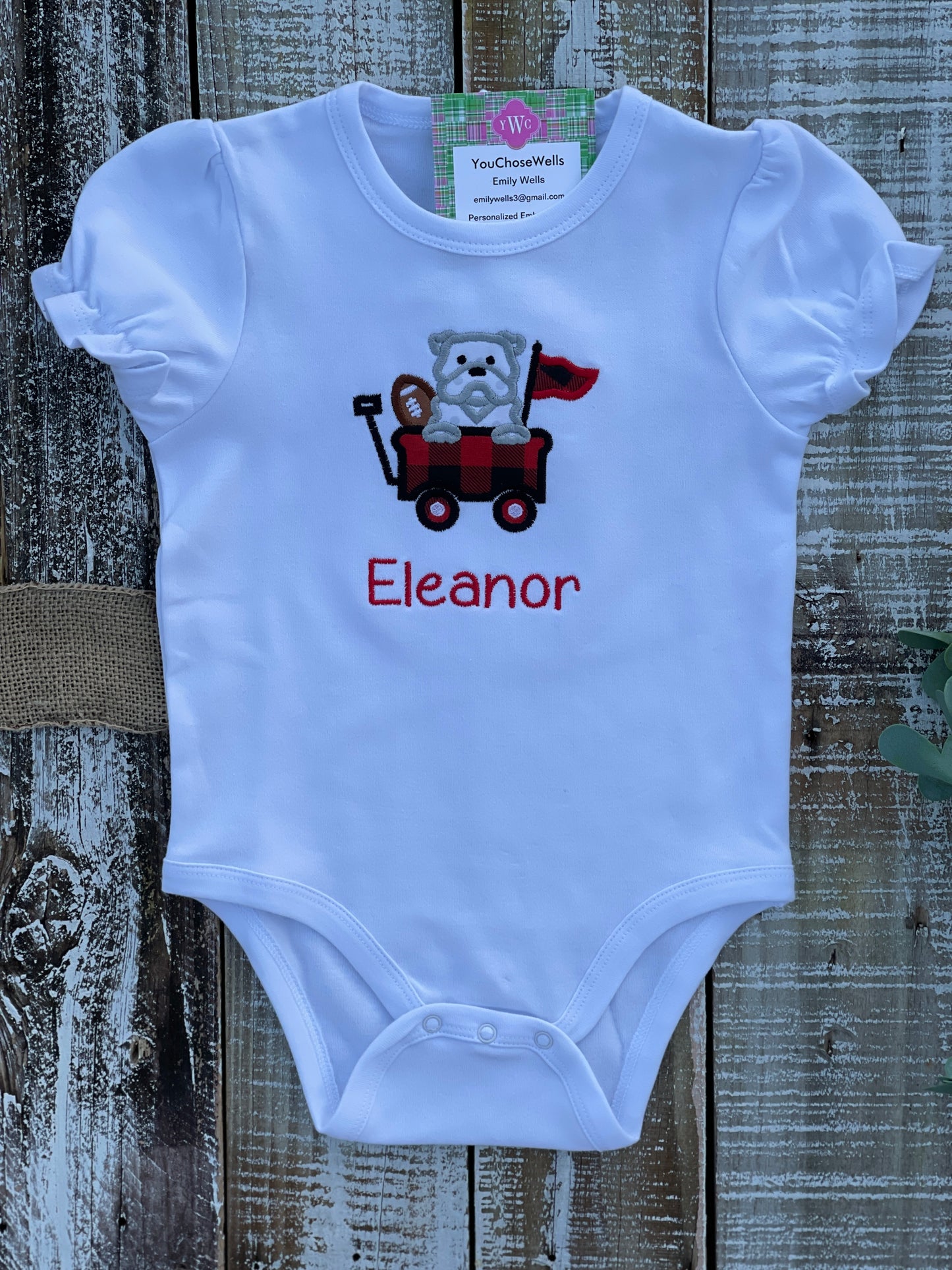 Baby Girl Baby Boy, Girl, Boy Football University of Georgia Bulldog Applique, Hail State Team Spirit, College Game Day Custom, Personalized