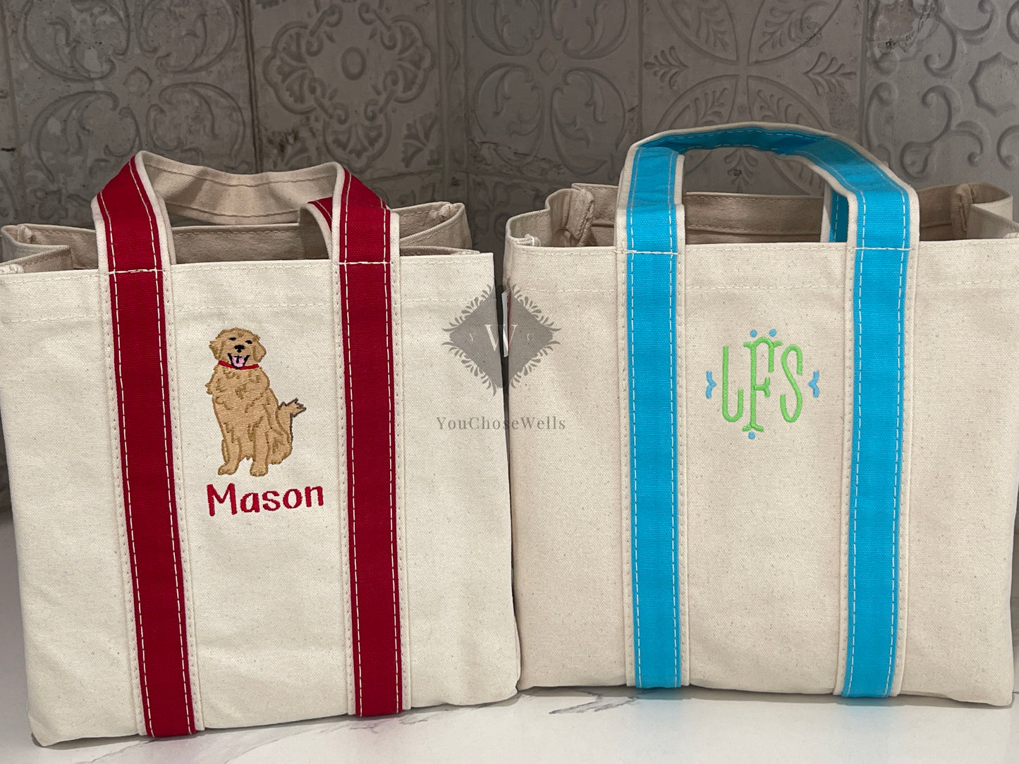 Custom Embroidered, Personalized, Monogrammed 4 Bottle Wine Canvas Tote Bag