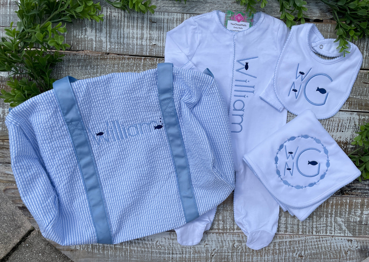 Custom Embroidered, Monogrammed, Personalized Baby Bundle