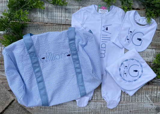 Custom Embroidered, Monogrammed, Personalized Baby Bundle
