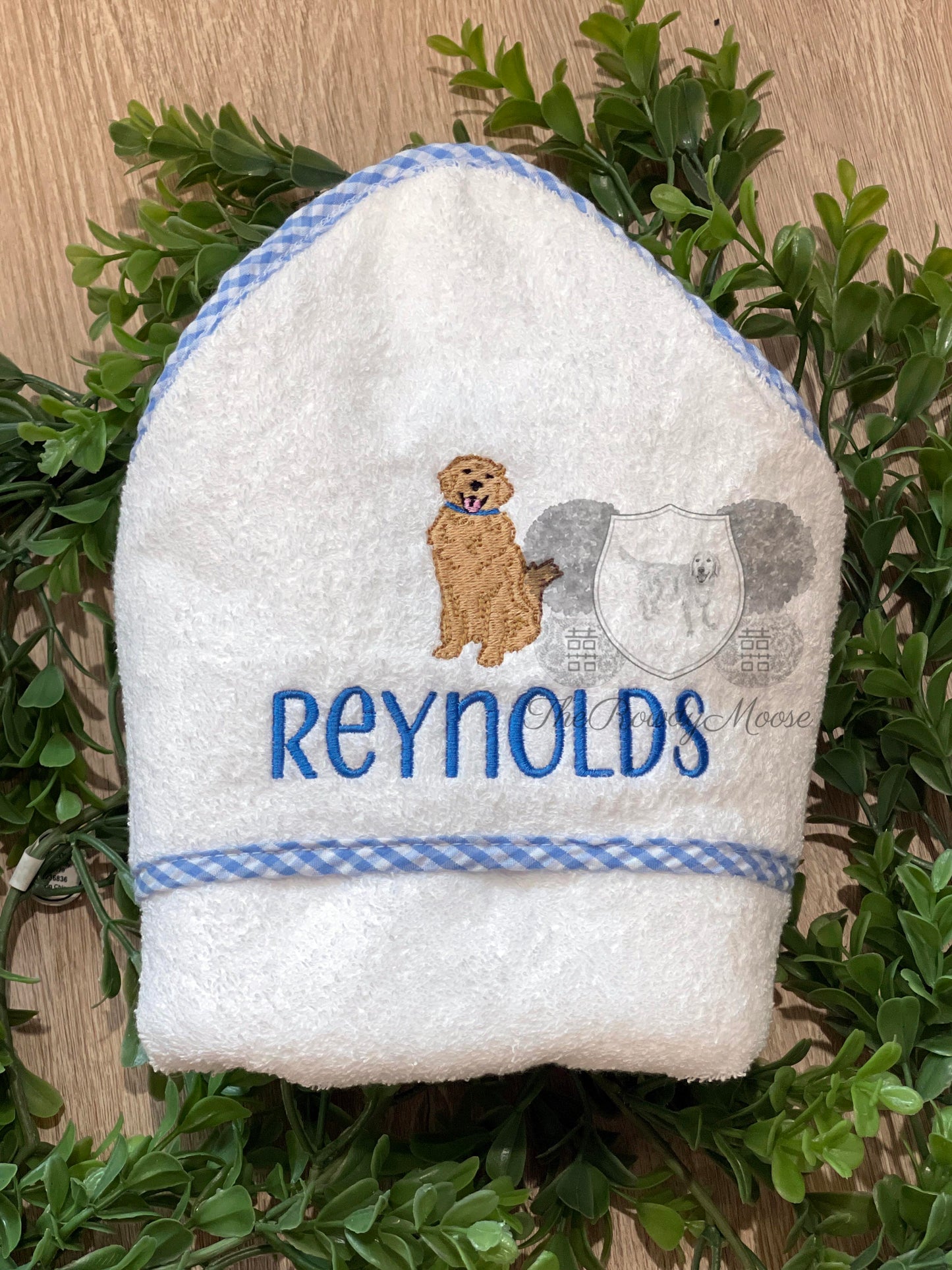 Baby Boy, Baby Girl Monogrammed Gingham Trim Hooded Towel, Custom, Personalized Bath Towel, Gingham Towel, Swim Towel, Baby Hooded Towel