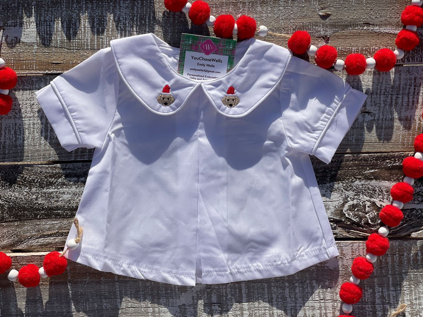 Custom Embroidered, Monogrammed, Personalized Hem, Christmas Mini Pleated Peter Pan Collar Shirt and Diaper Cover Set