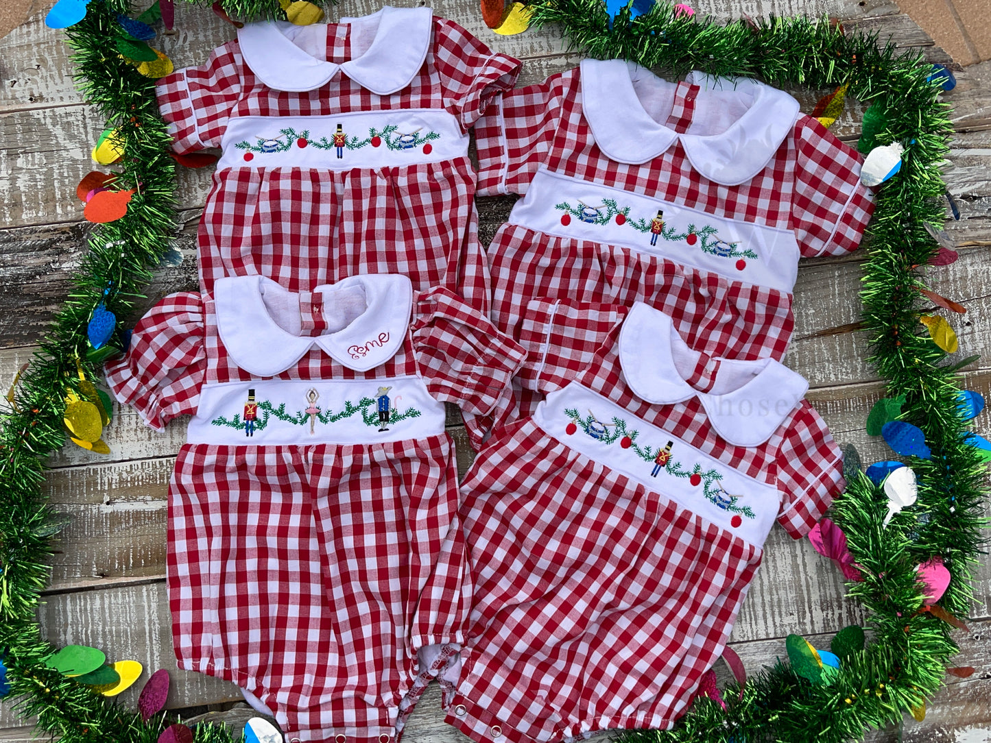 Custom Embroidered Faux Smocked Nutcracker Red Gingham Bubble