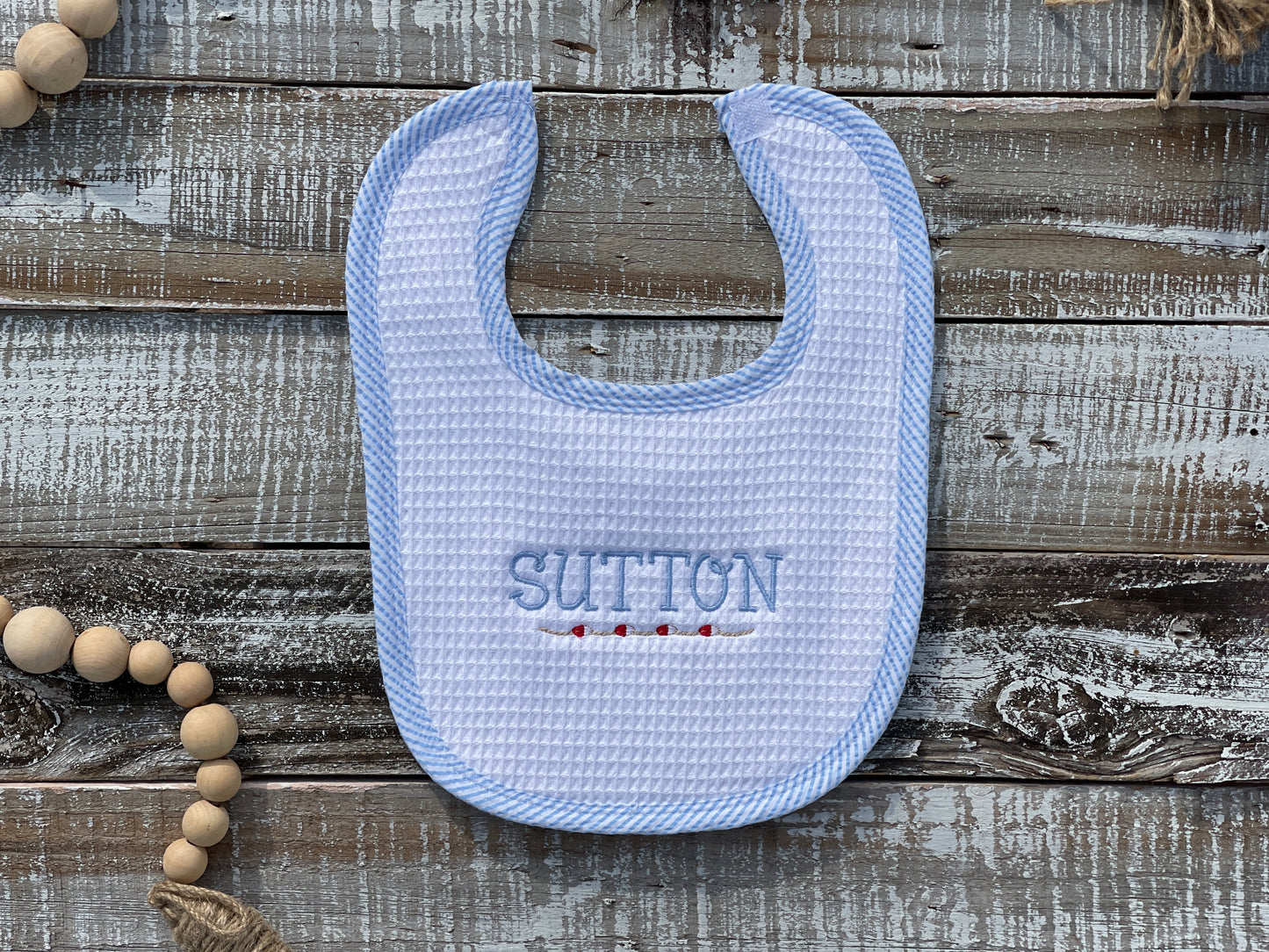 Custom Embroidered, Personalized, Monogrammed Bib, Burp, and/or Blanket Set