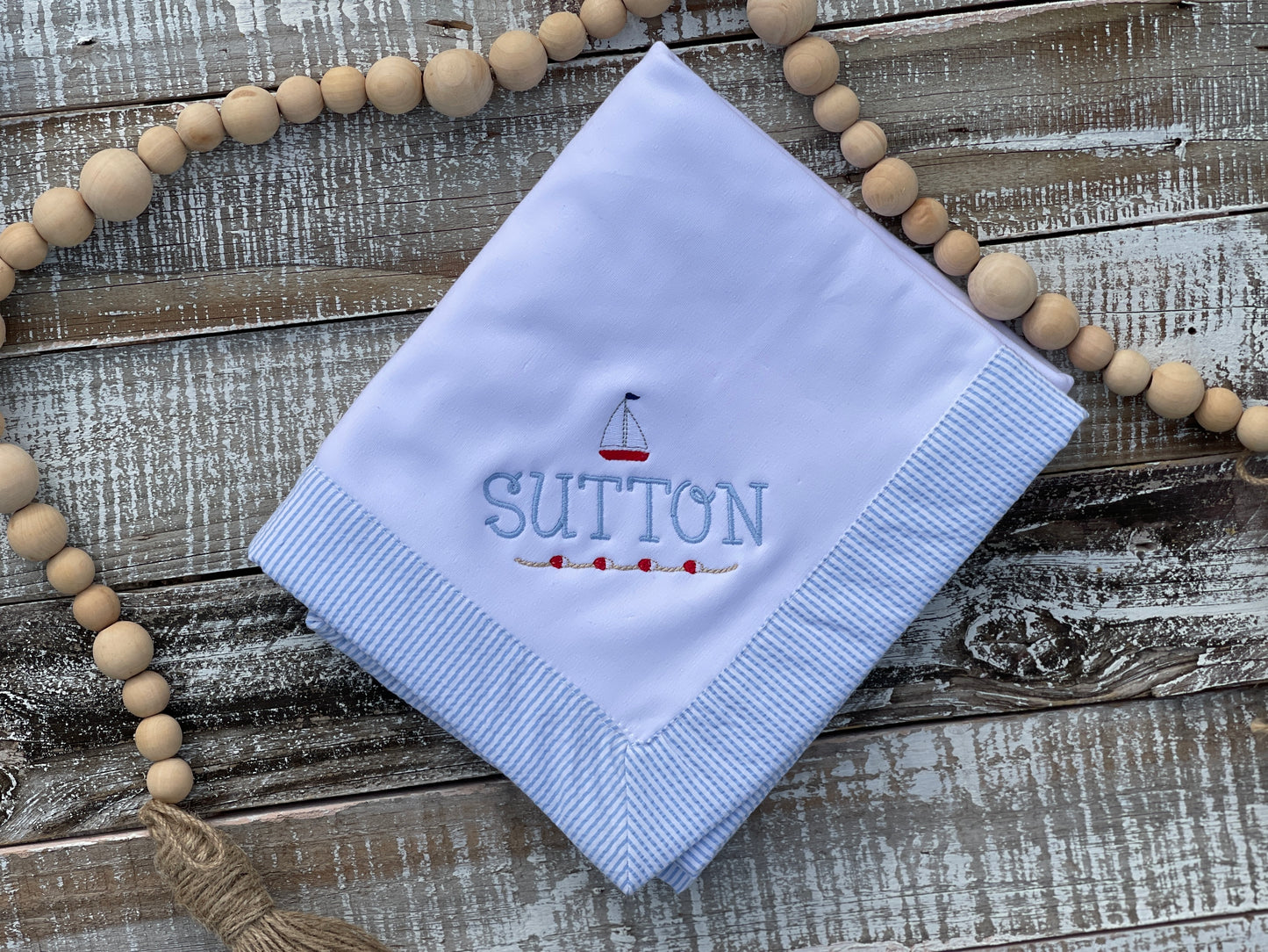 Custom Embroidered, Personalized, Monogrammed Bib, Burp, and/or Blanket Set