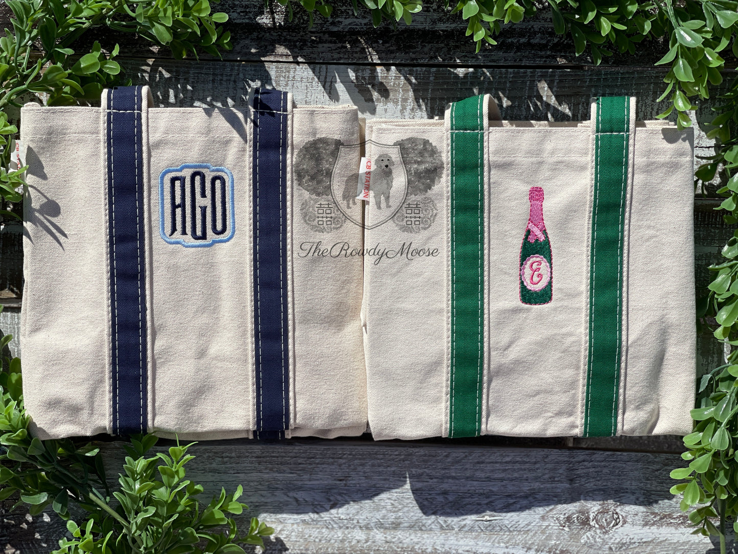 Custom Embroidered, Personalized, Monogrammed 4 Bottle Wine Canvas Tote Bag