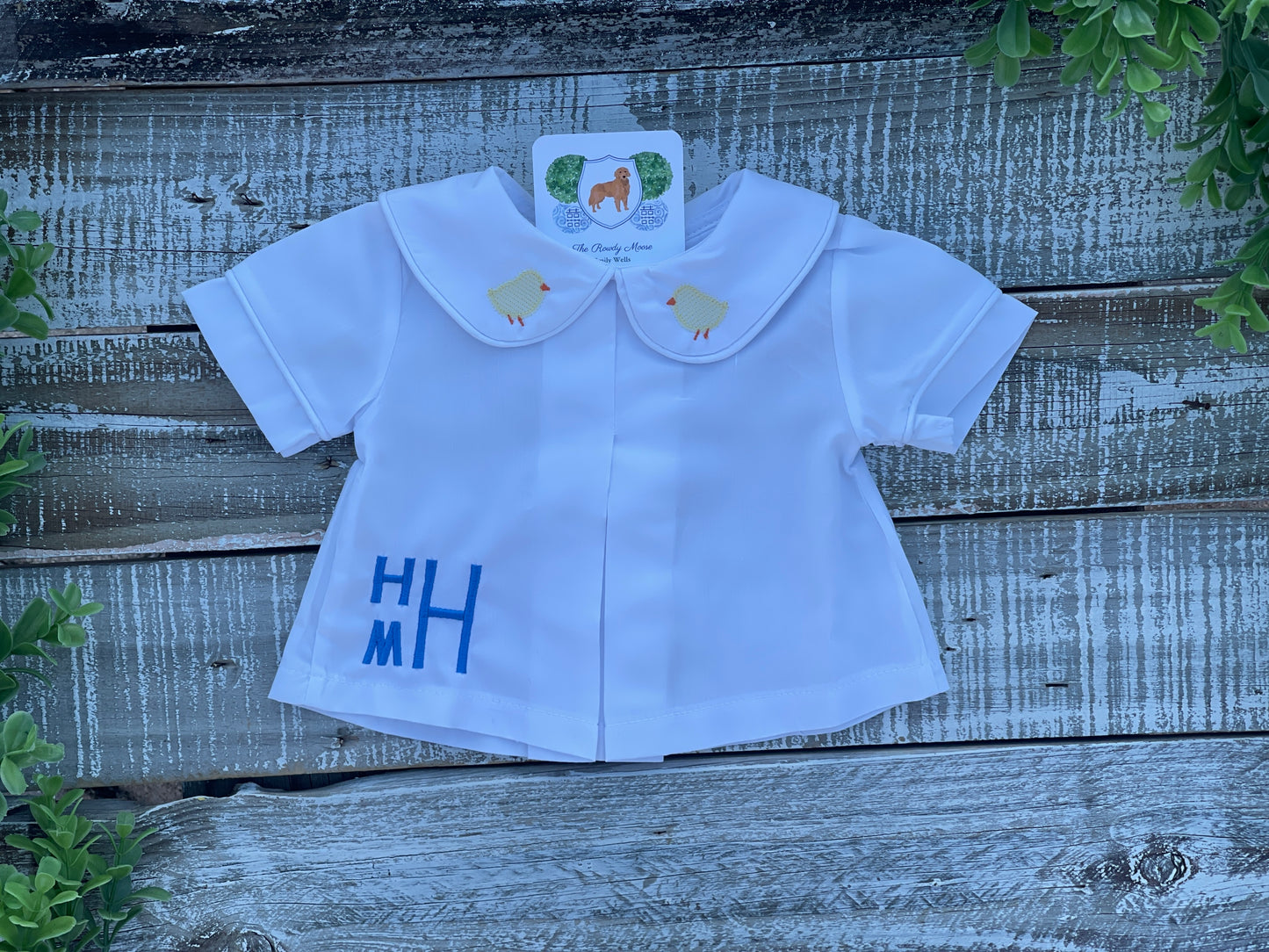 Custom Embroidered, Monogrammed, Personalized Spring Mini Pleated Peter Pan Collar Shirt and Diaper Cover Set
