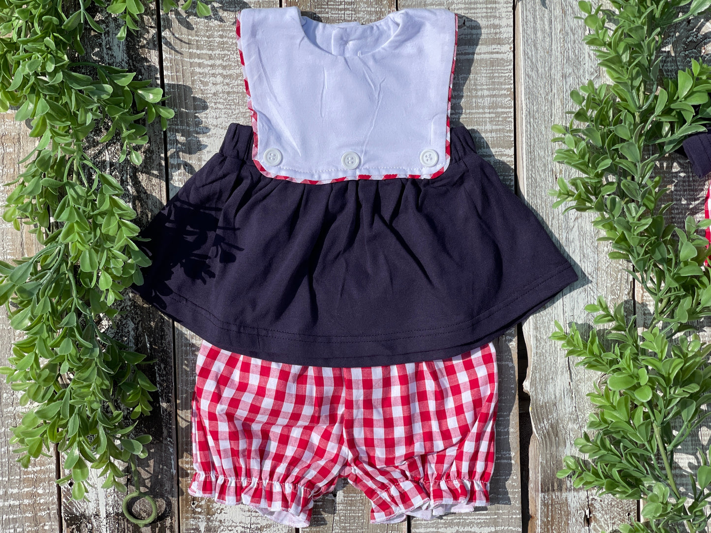 Custom Embroidered, Personalized, Monogrammed Red Gingham Ruffle Bubble, Jon Jon, Flutter Shirt Set, and Polo Shirt Set