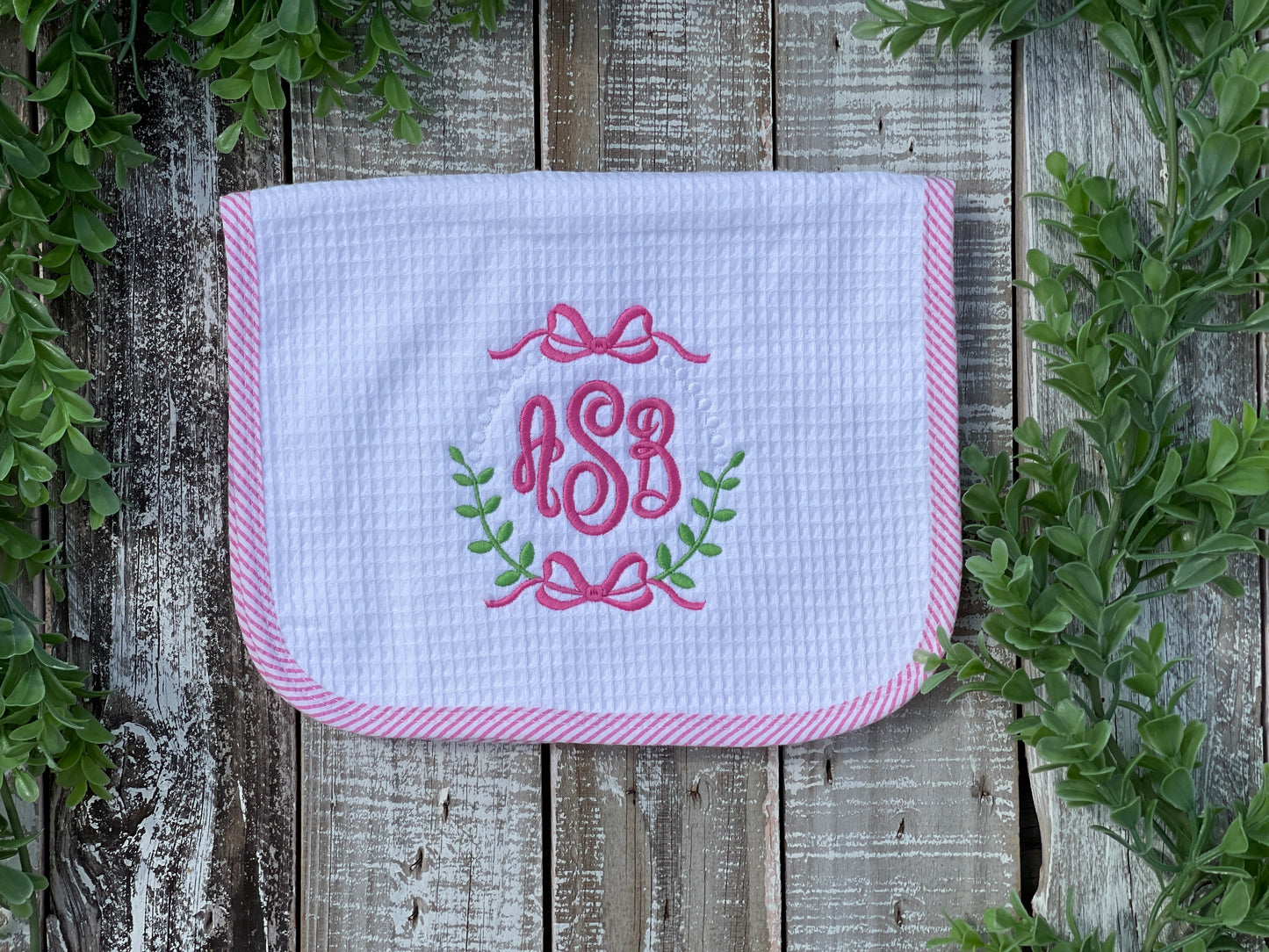 Custom Embroidered, Personalized, Monogrammed Bib, Burp, and/or Blanket Set