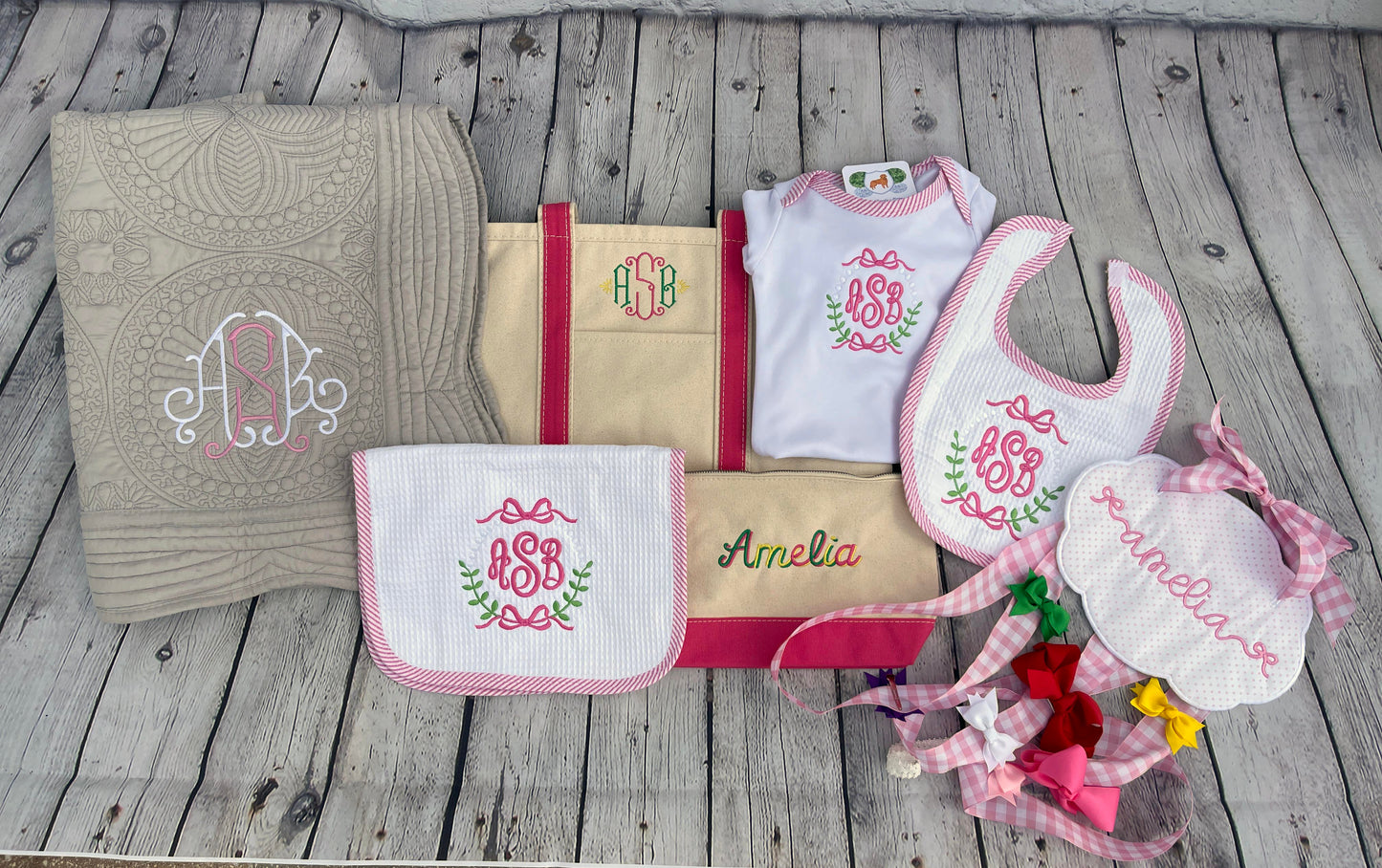 Custom Embroidered, Monogrammed, Personalized Baby Bundle