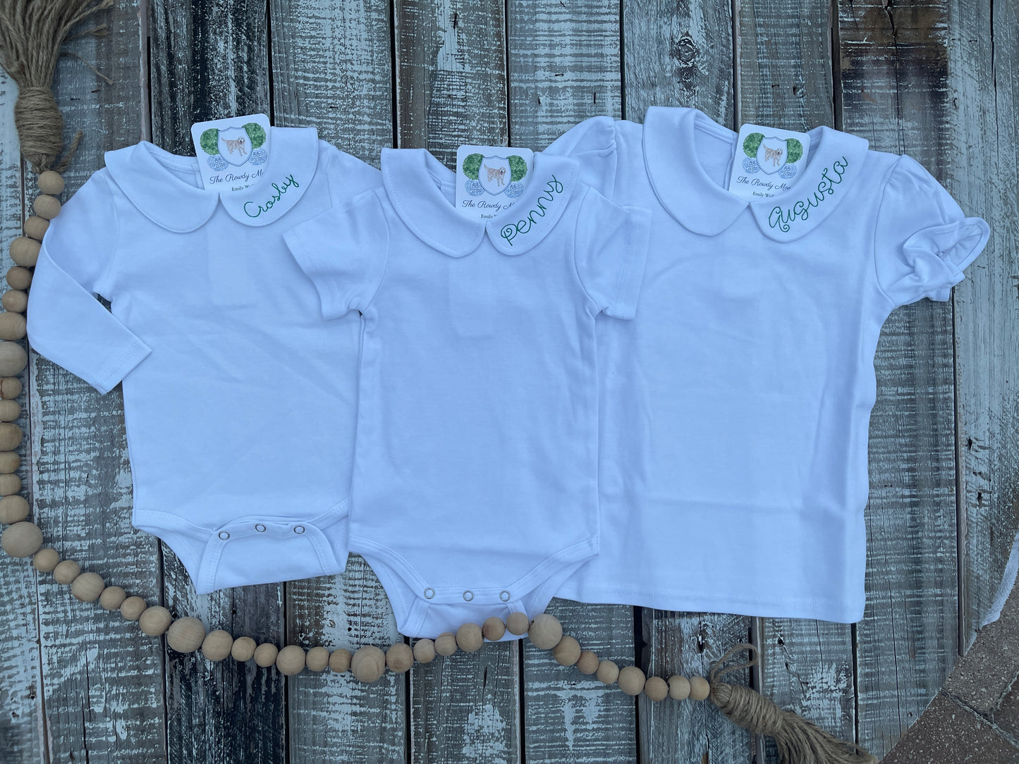 Custom Embroidered, Monogrammed, Personalized Peter Pan Collar Shirt and Onesie, Add-On