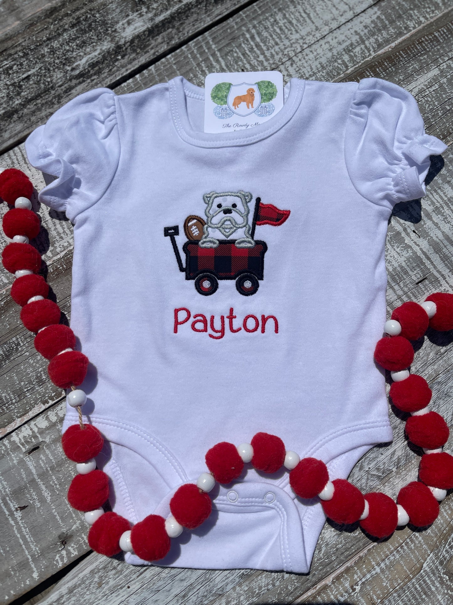 Baby Girl Baby Boy, Girl, Boy Football University of Georgia Bulldog Applique, Hail State Team Spirit, College Game Day Custom, Personalized