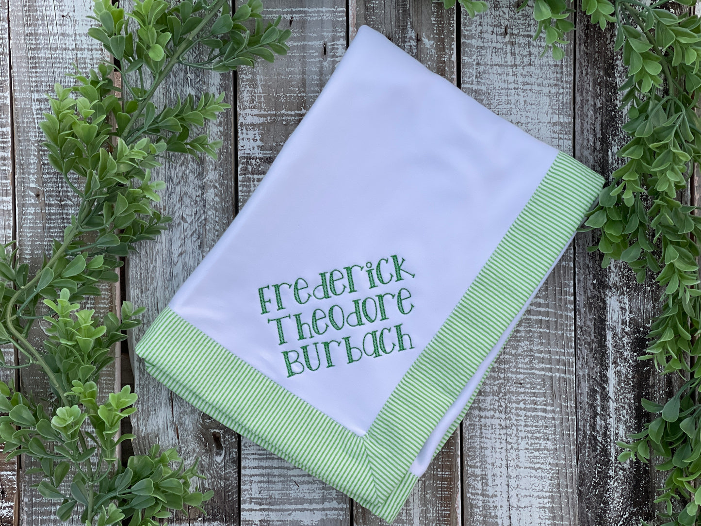 Custom Embroidered, Personalized, Monogrammed Bib, Burp, and/or Blanket Set