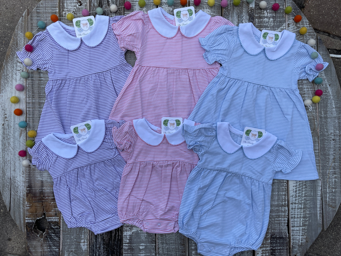 Custom Embroidered, Personalized, Monogrammed Cowboy Boots Ruffle Knit Striped Peter Pan Collar Bubble or Dress