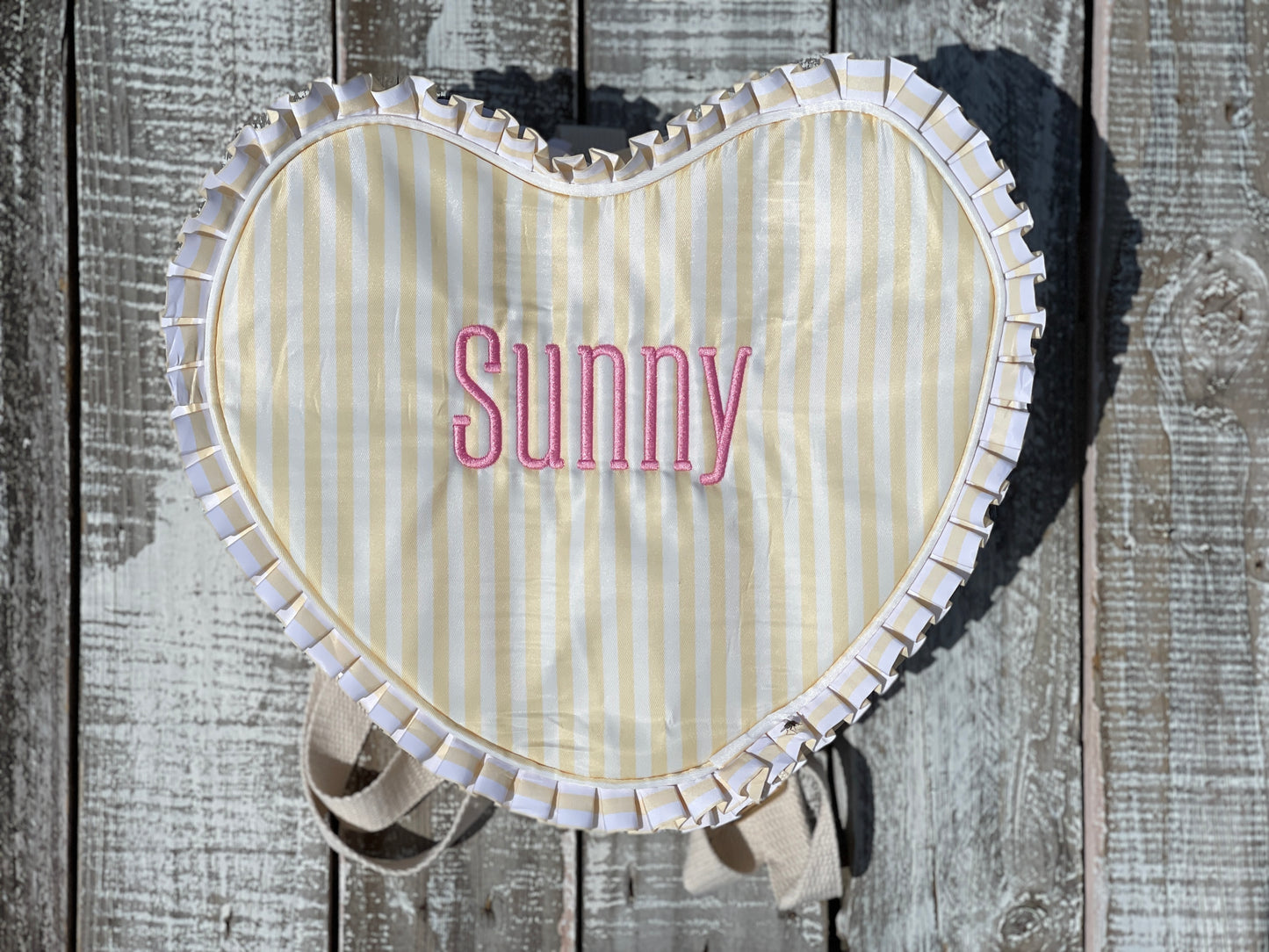 Custom Embroidered, Personalized, Monogrammed Ruffle Heart Backpack