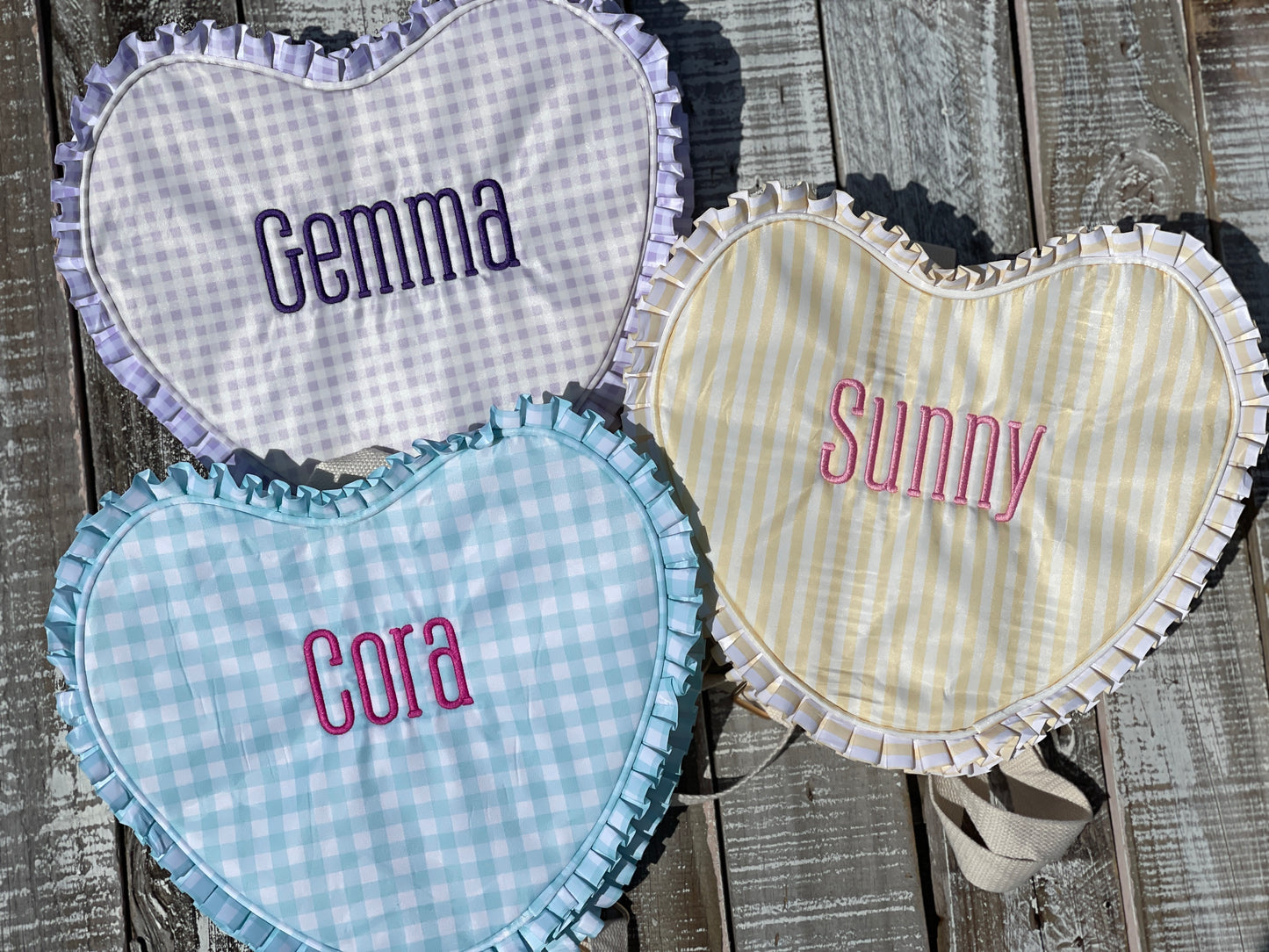 Custom Embroidered, Personalized, Monogrammed Ruffle Heart Backpack