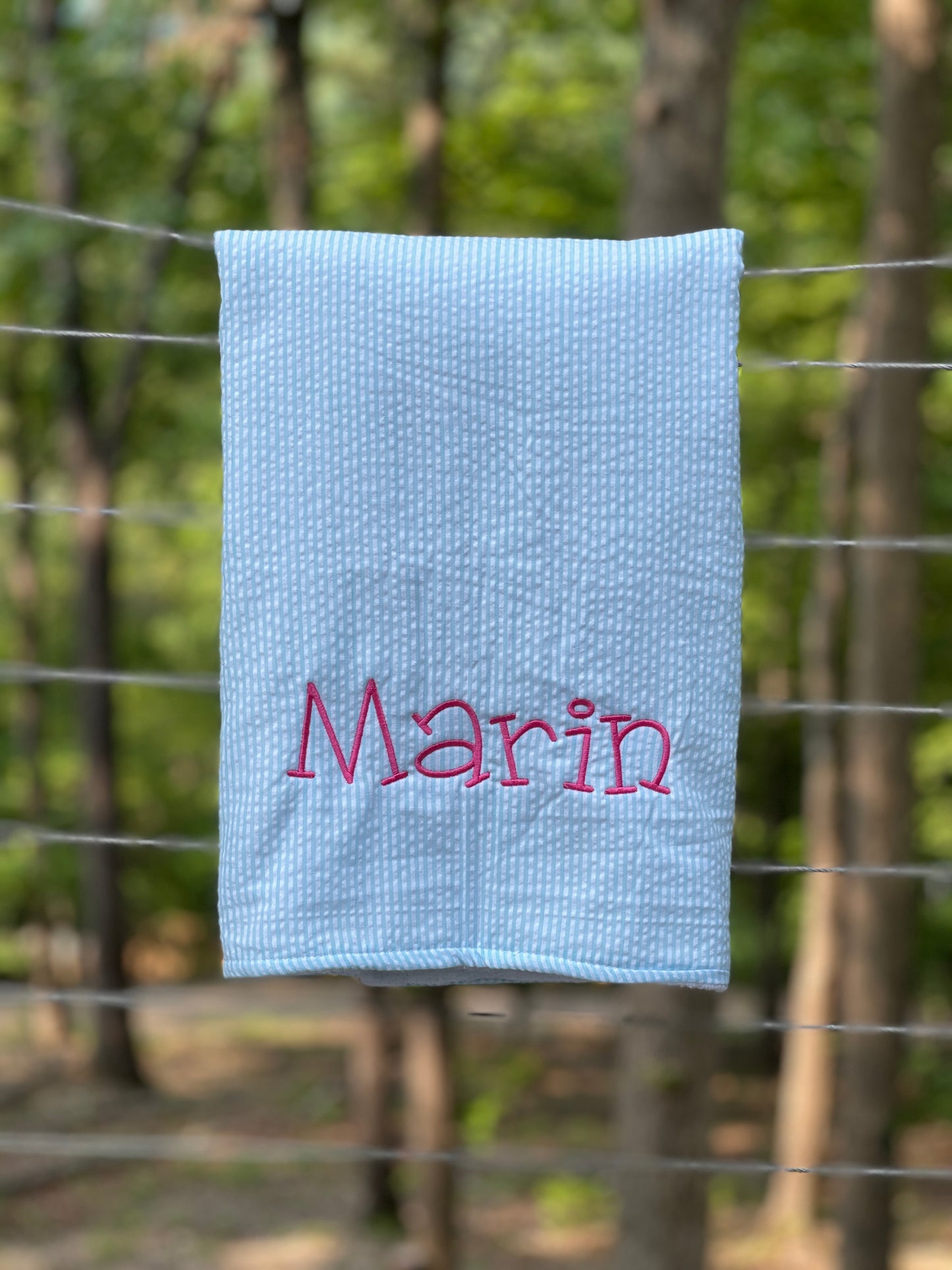 Custom Embroidered, Personalized, Monogrammed Seersucker Towel and Seersucker Puddle Jumper