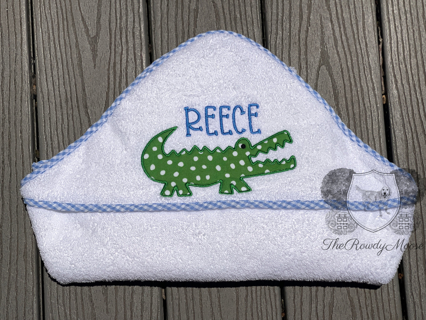 Baby Boy, Baby Girl Monogrammed Gingham Trim Hooded Towel, Custom, Personalized Bath Towel, Gingham Towel, Swim Towel, Baby Hooded Towel