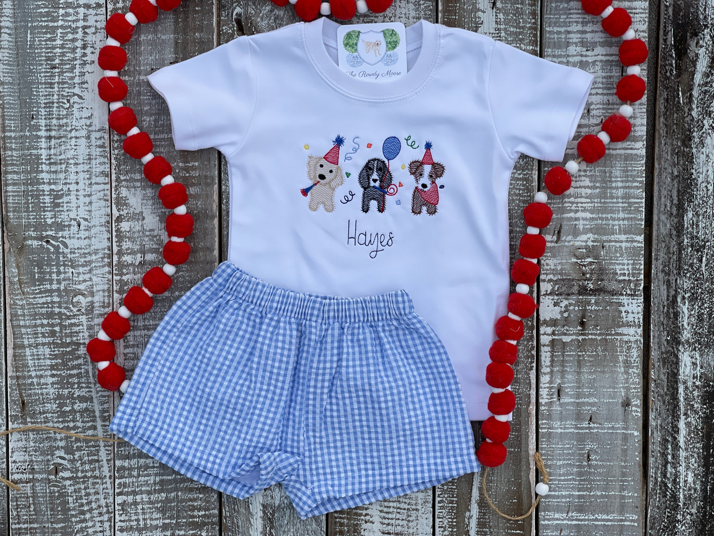 Personalized Boy Birthday Outfit, Custom Birthday Shirt and Short Set, Birthday Puppy Shirt, Baby Boy, Navy, Red, Blue Gingham Short Set