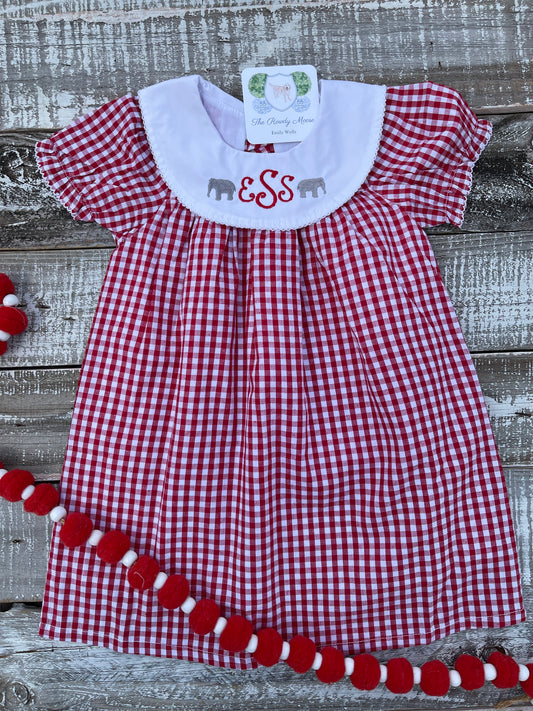 Girl, Monogrammed Alabama Dress, Bishop Dress, University of Alabama Dress, Alabama Girl, Game Day Outfit, Roll Tide, Red Gingham Dress