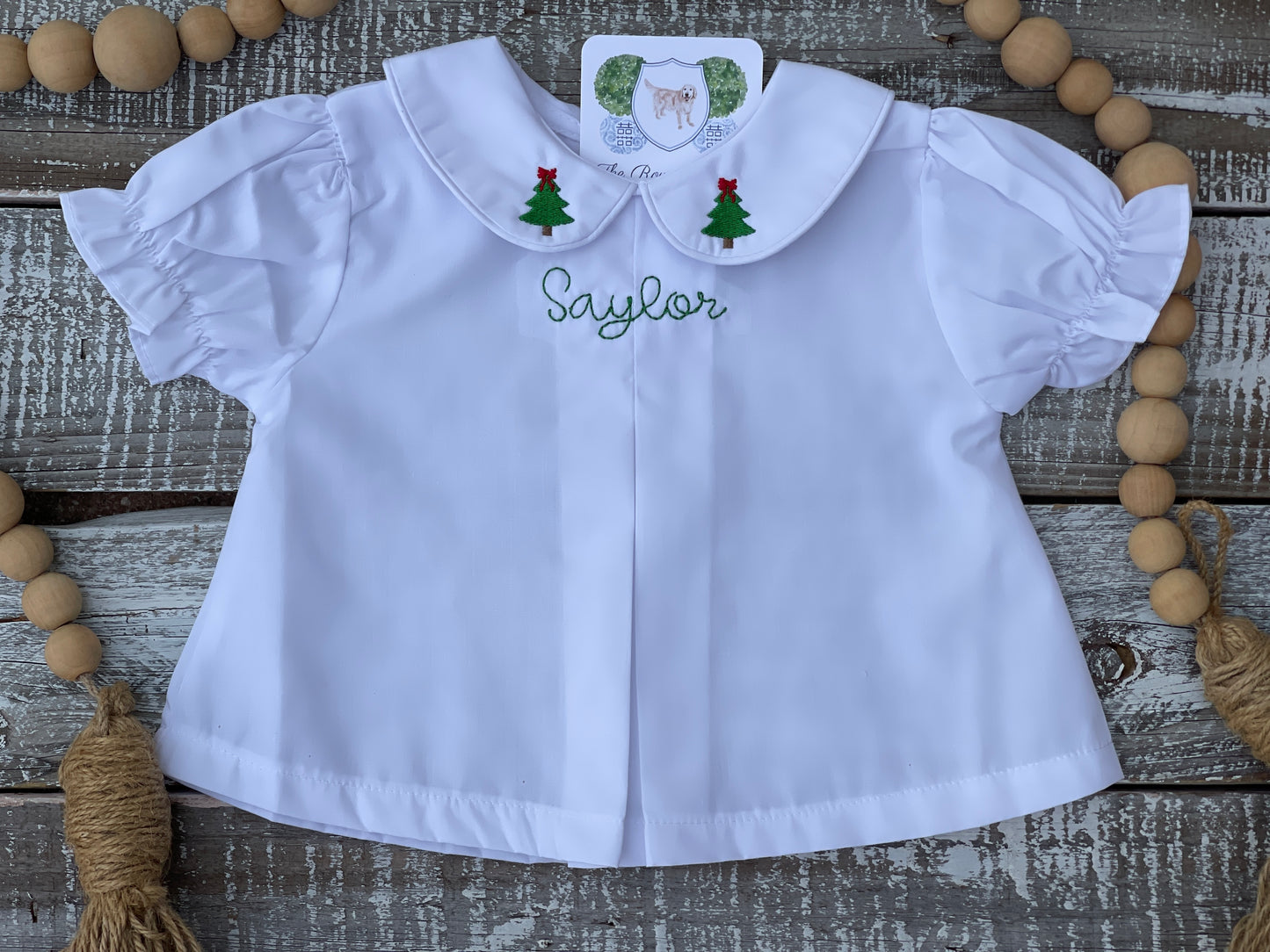 Custom Embroidered, Monogrammed, Personalized Chest, Christmas Mini Pleated Peter Pan Collar Shirt and Diaper Cover Set