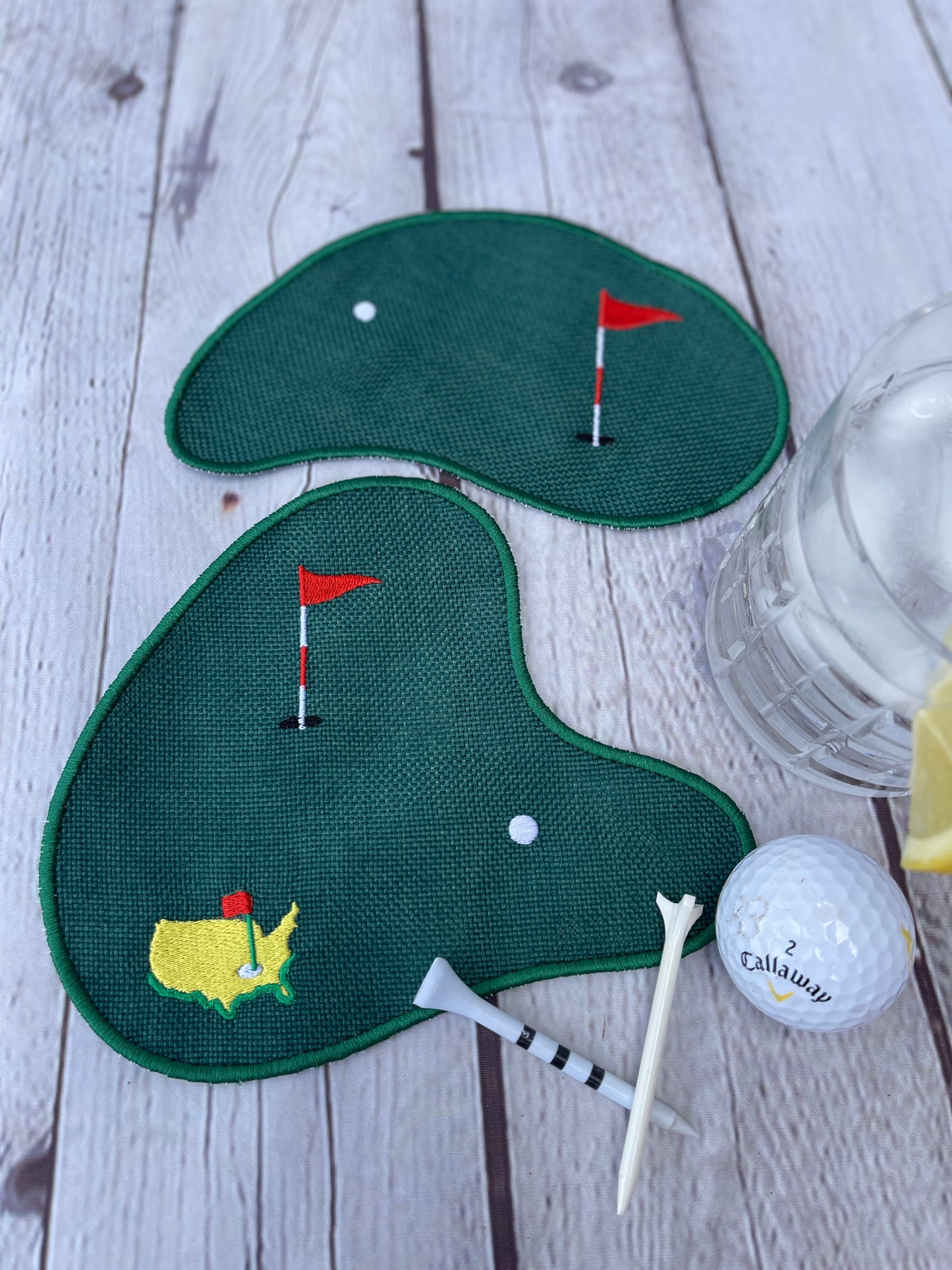 Custom Embroidered, Personalized, Monogrammed Golf Green Coaster and Cocktail Napkin