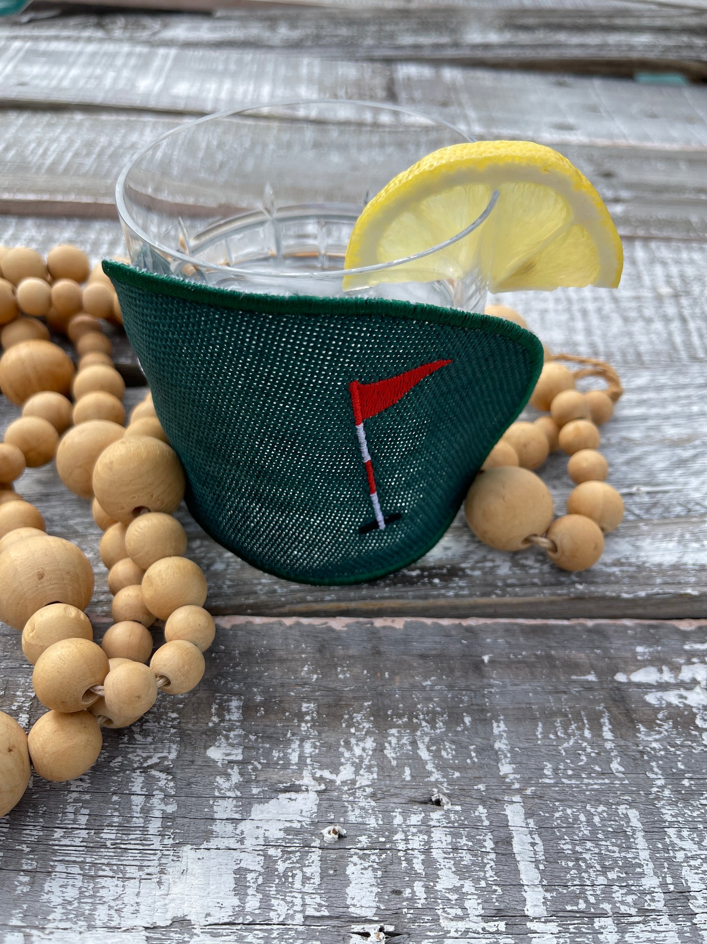 Custom Embroidered, Personalized, Monogrammed Golf Green Coaster and Cocktail Napkin