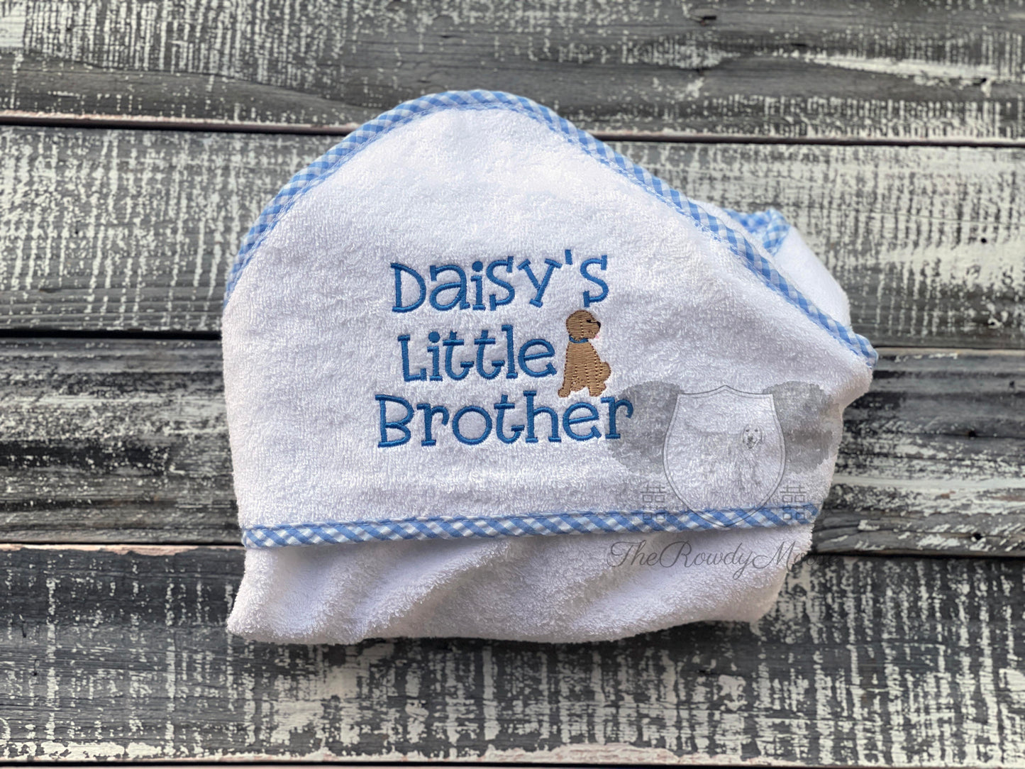 Baby Boy, Baby Girl Monogrammed Gingham Trim Hooded Towel, Custom, Personalized Bath Towel, Gingham Towel, Swim Towel, Baby Hooded Towel