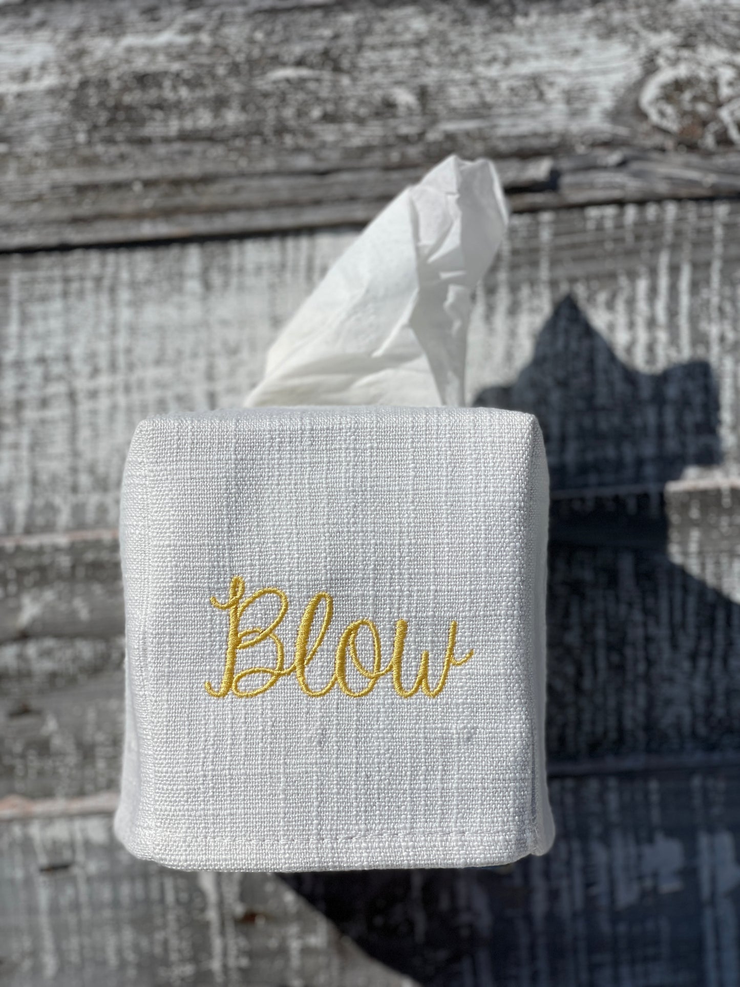 Custom Embroidered, Personalized, Monogrammed Linen Tissue Box Cover