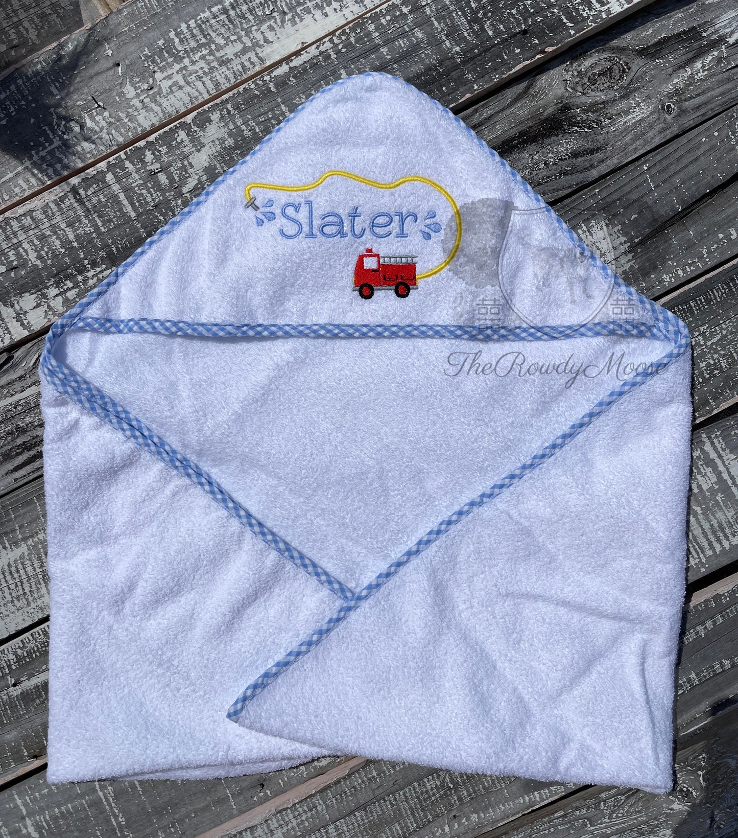 Baby Boy, Baby Girl Monogrammed Gingham Trim Hooded Towel, Custom, Personalized Bath Towel, Gingham Towel, Swim Towel, Baby Hooded Towel