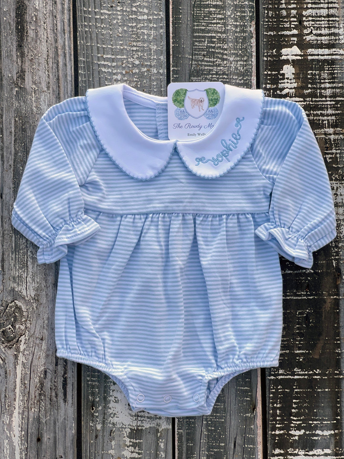 Custom Embroidered, Personalized, Monogrammed Ruffle Knit Striped Peter Pan Collar Bubble or Dress