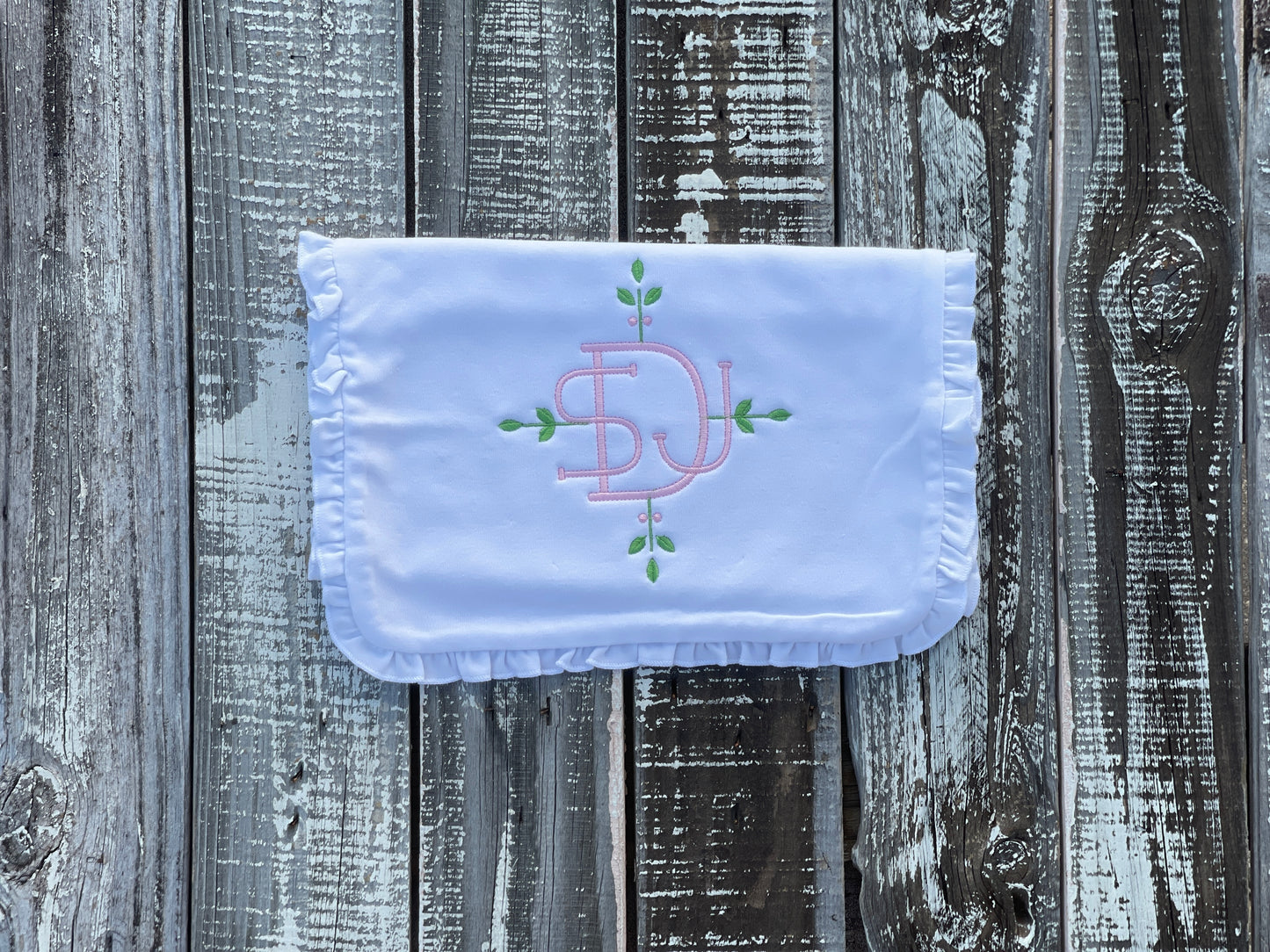 Custom Embroidered, Personalized, Monogrammed Bib, Burp, and/or Blanket Set