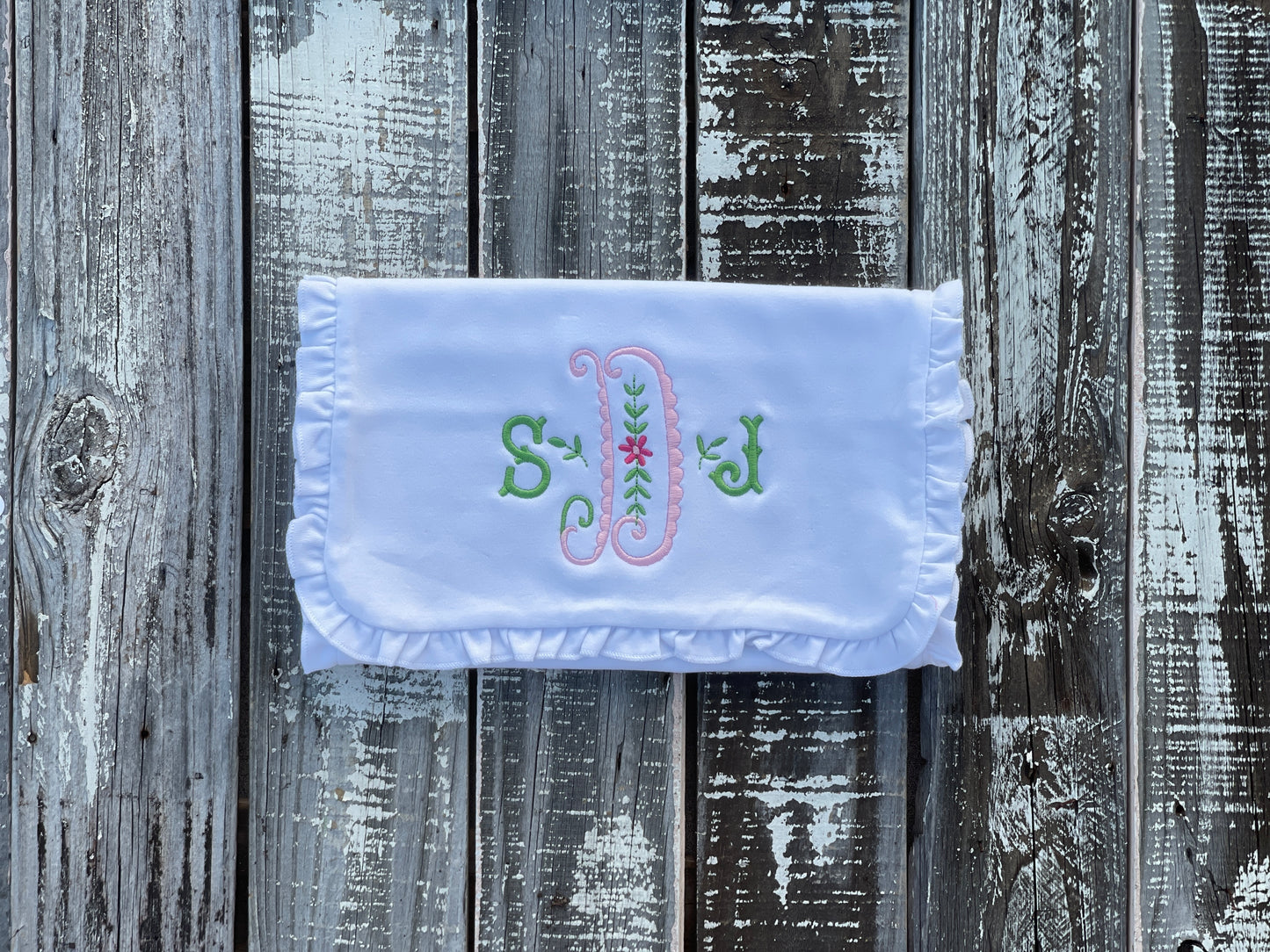 Custom Embroidered, Personalized, Monogrammed Bib, Burp, and/or Blanket Set