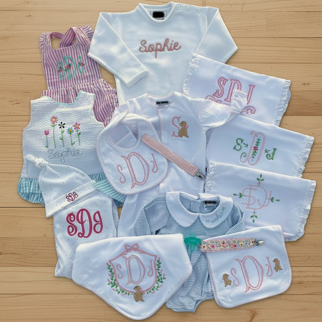 Custom Embroidered, Monogrammed, Personalized Baby Bundle