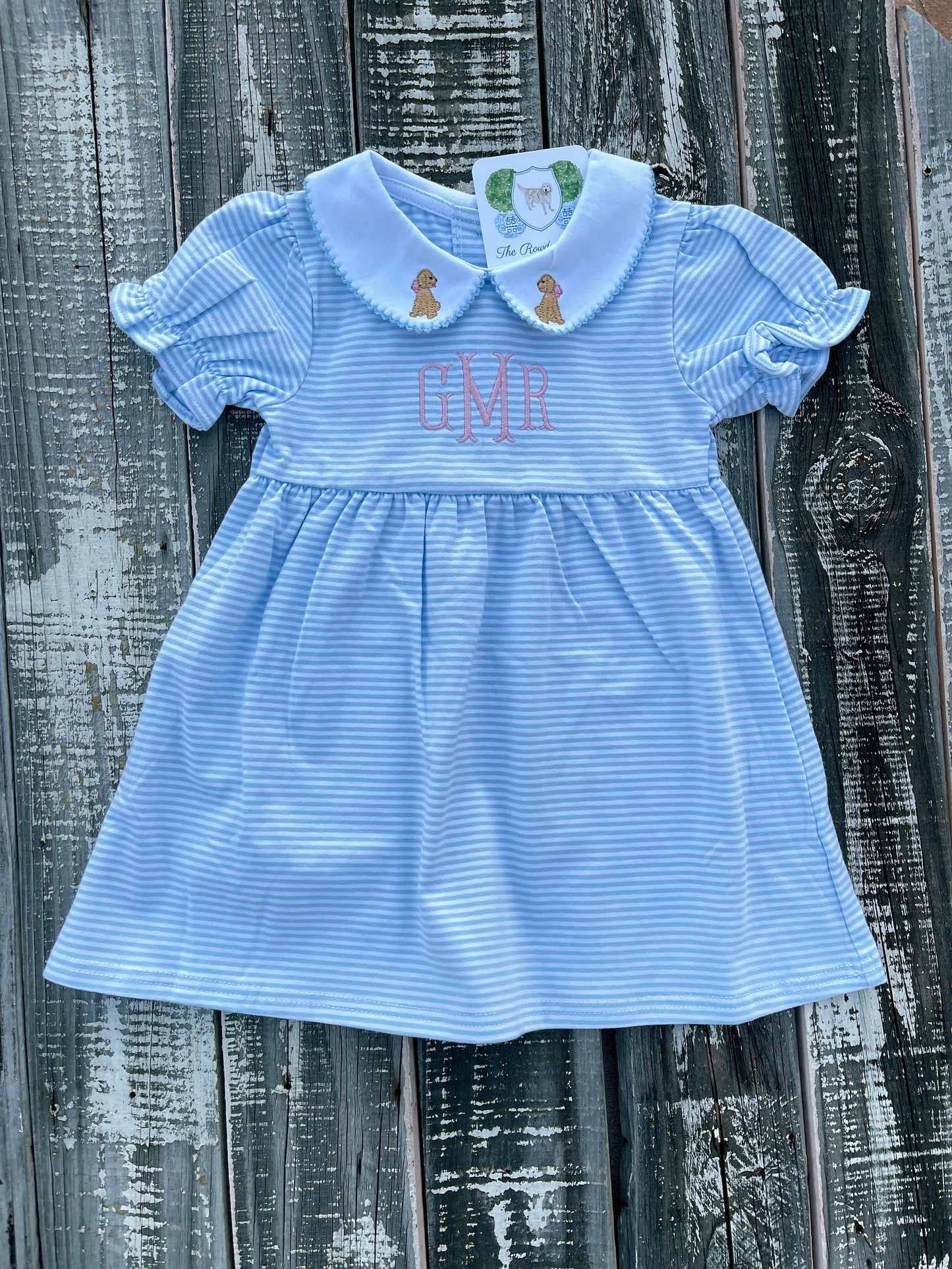 Custom Embroidered, Personalized, Monogrammed Ruffle Knit Striped Peter Pan Collar Bubble or Dress