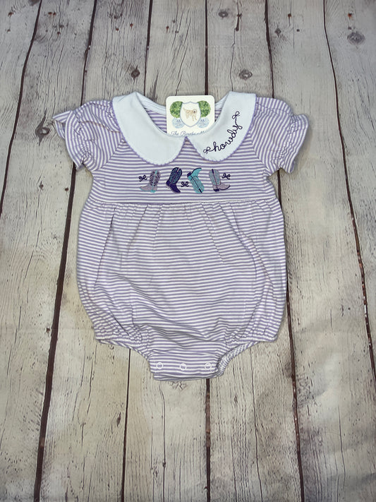 Custom Embroidered, Personalized, Monogrammed Cowboy Boots Ruffle Knit Striped Peter Pan Collar Bubble or Dress