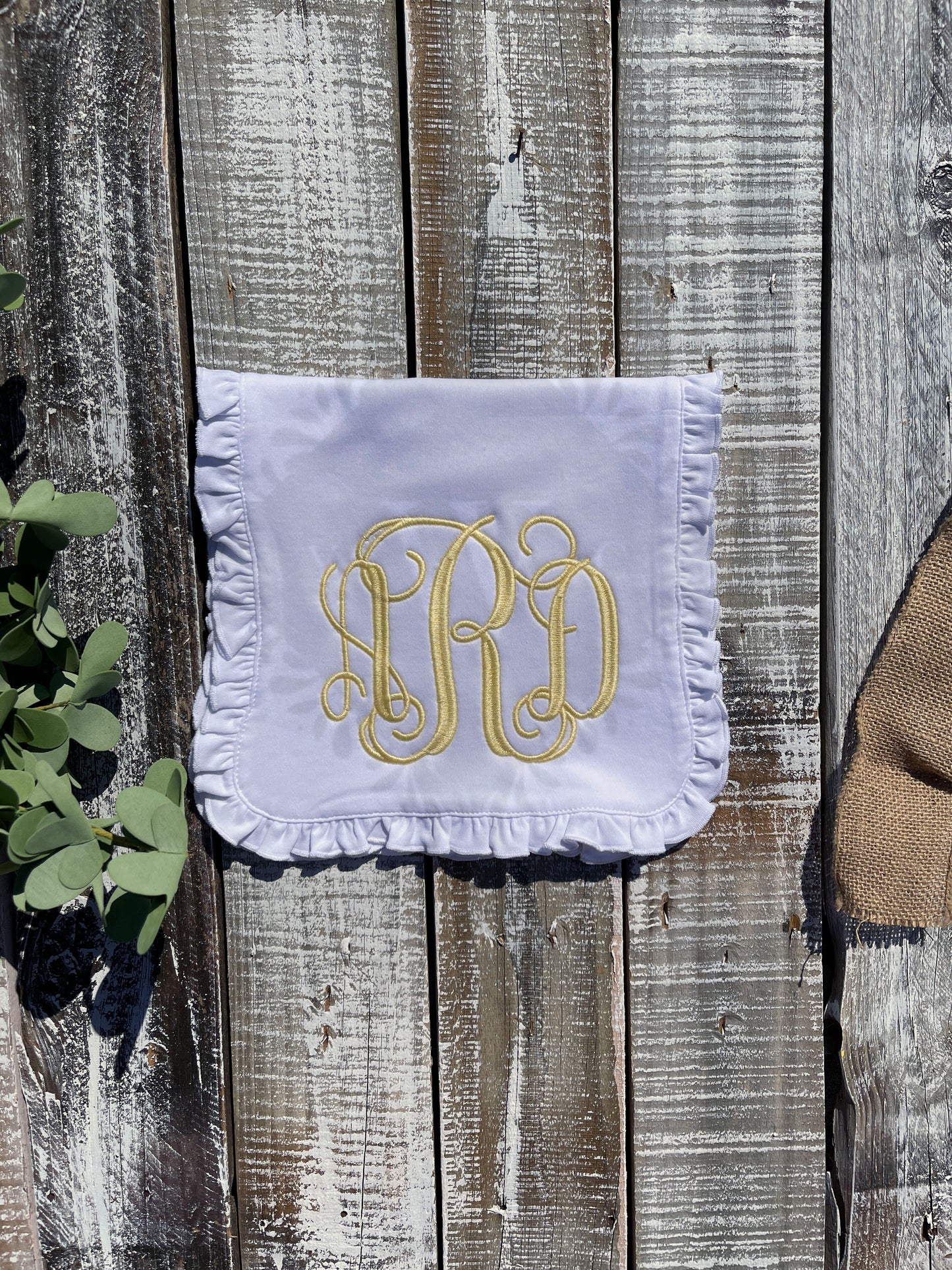 Custom Embroidered, Personalized, Monogrammed Bib, Burp, and/or Blanket Set