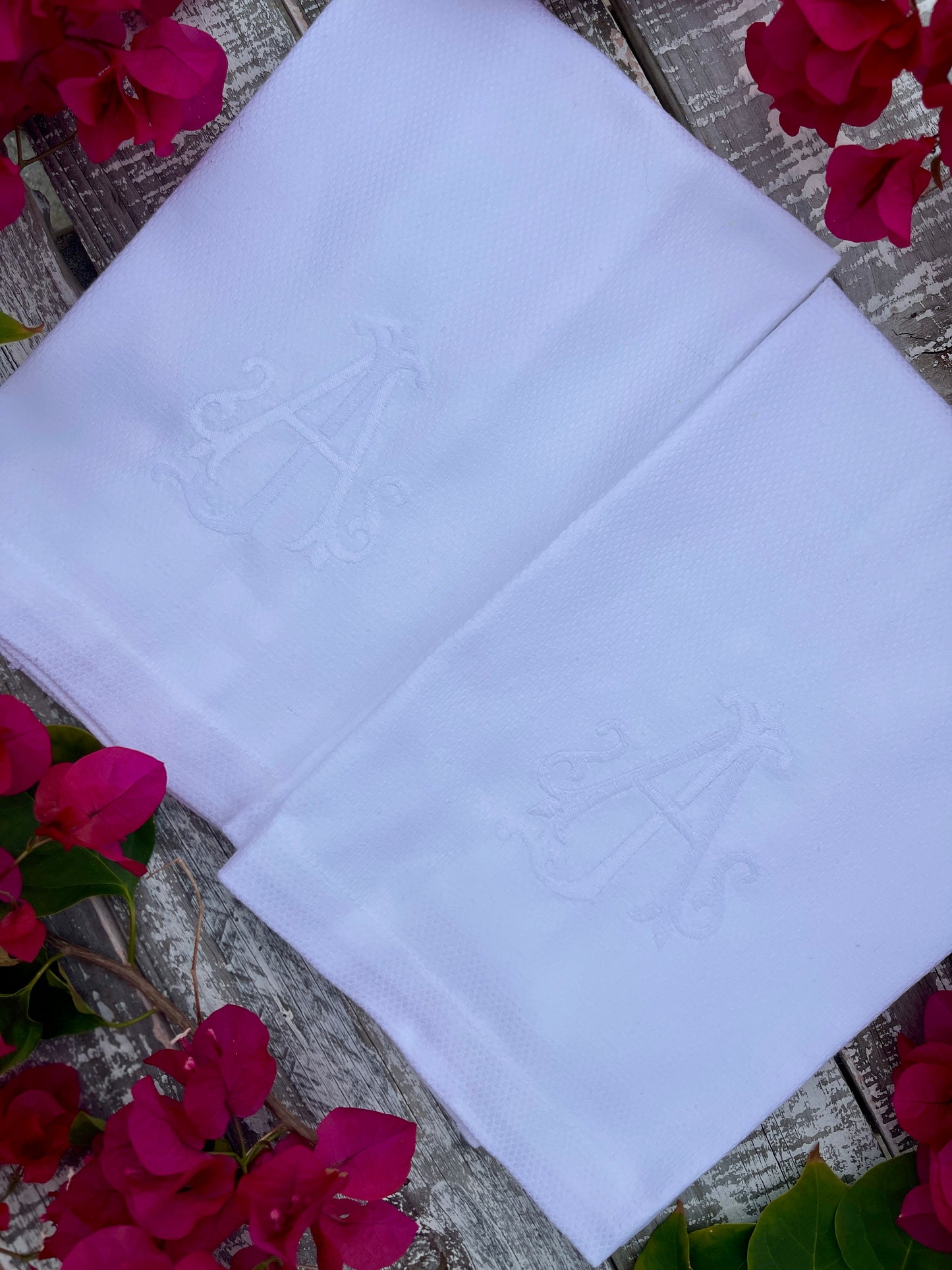 Custom Embroidered, Personalized, Monogrammed Linen Hemstitch Guest Towel or Huck Towel