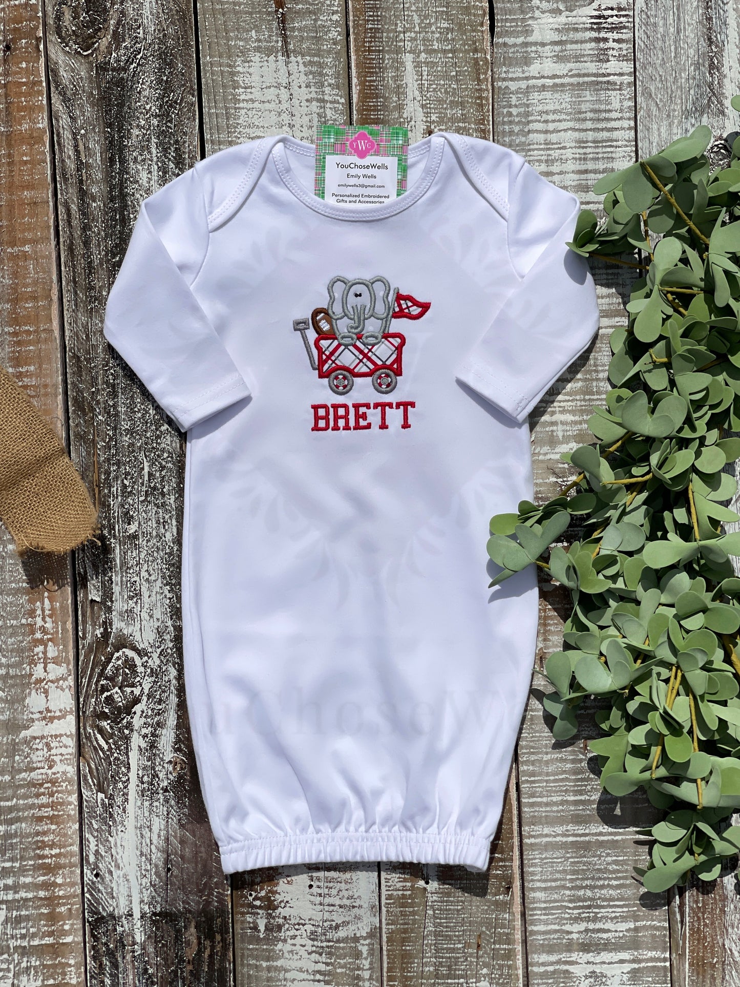 Baby Girl Baby Boy, Girl, Boy Football University of Alabama Roll Tide Elephant Applique, Team Spirit, College Game Day Custom, Personalized