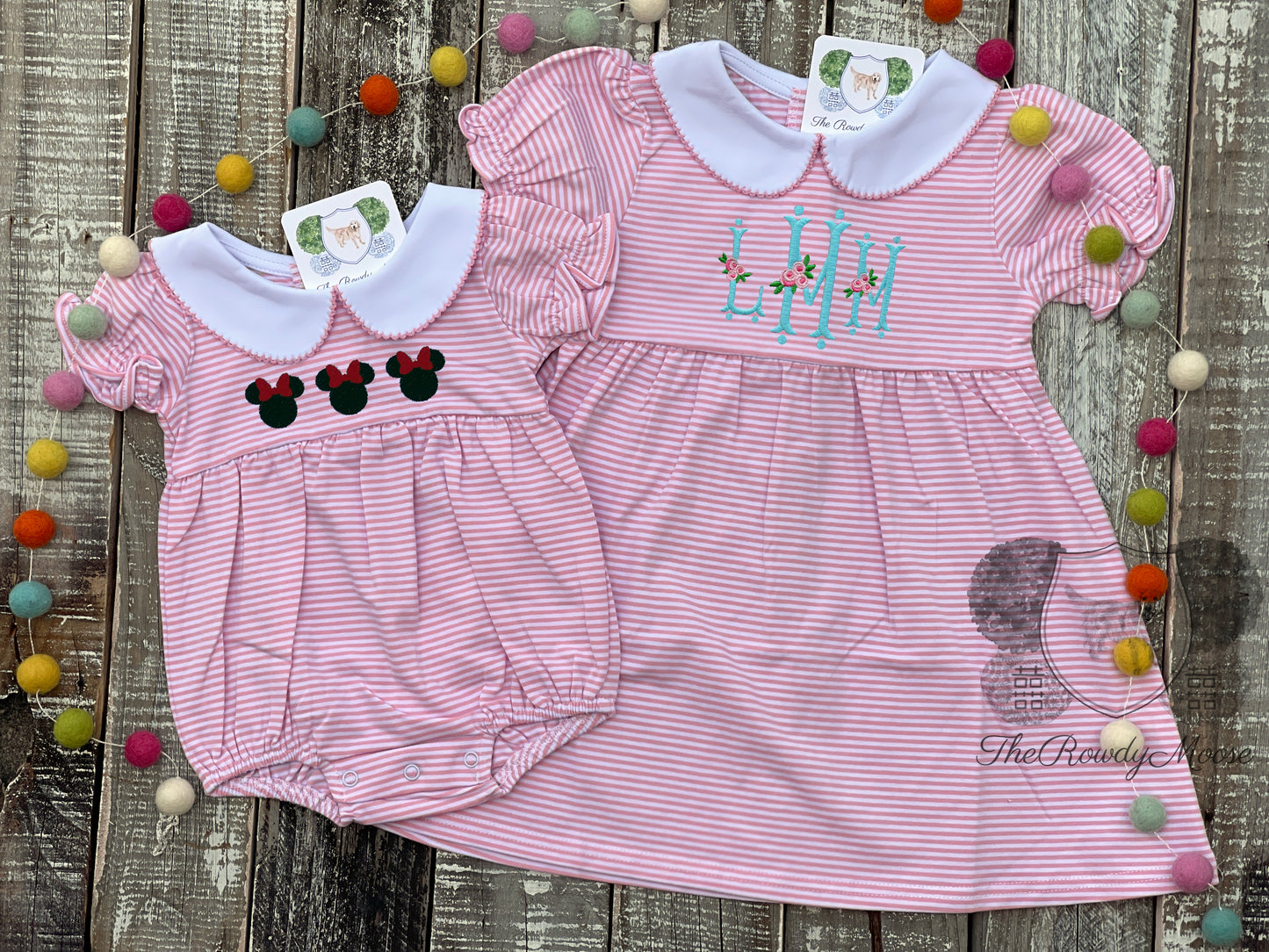 Custom Embroidered, Personalized, Monogrammed Ruffle Knit Striped Peter Pan Collar Bubble or Dress