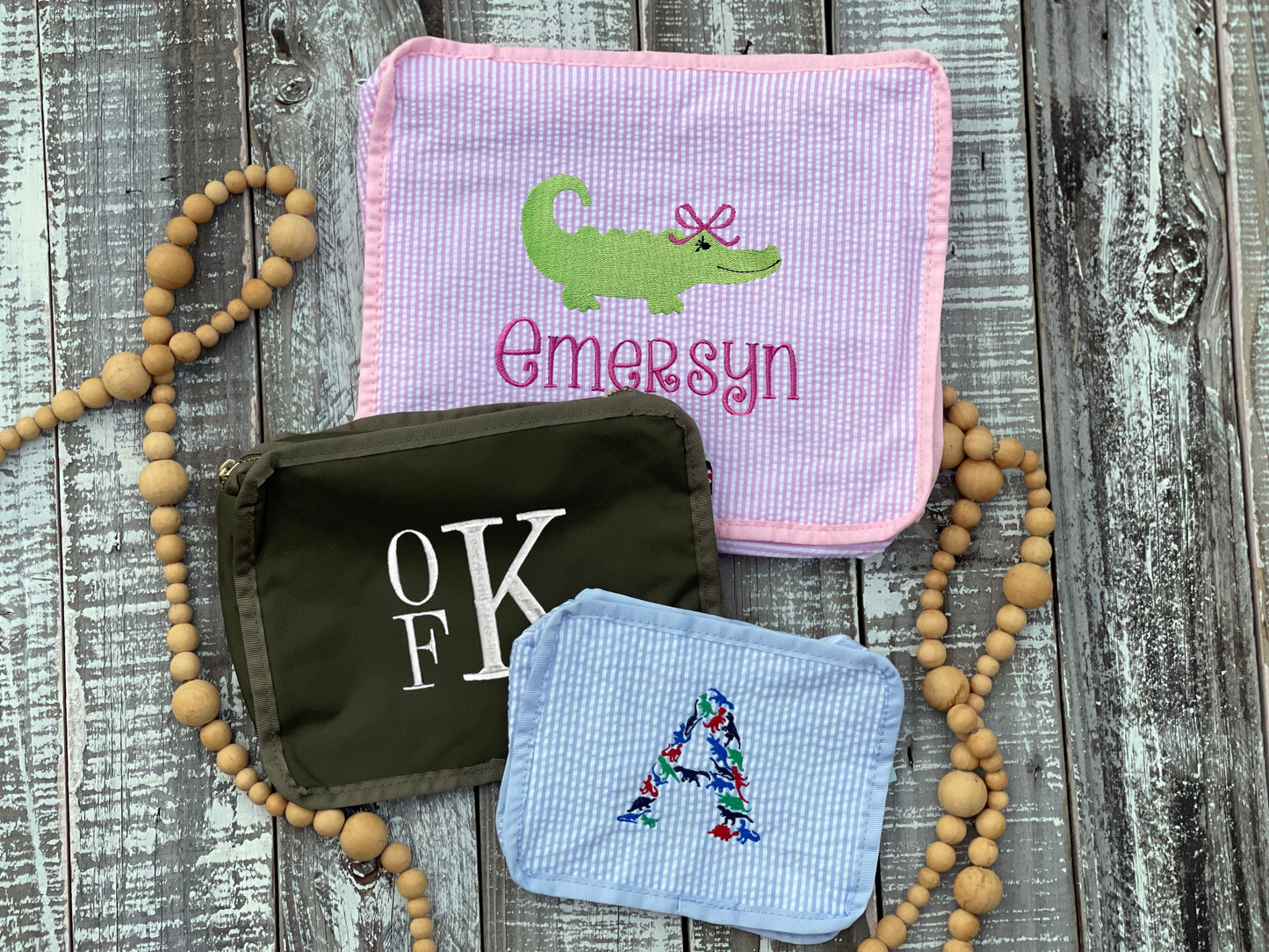 Custom Embroidered, Monogrammed, Personalized Stacking Set Bags