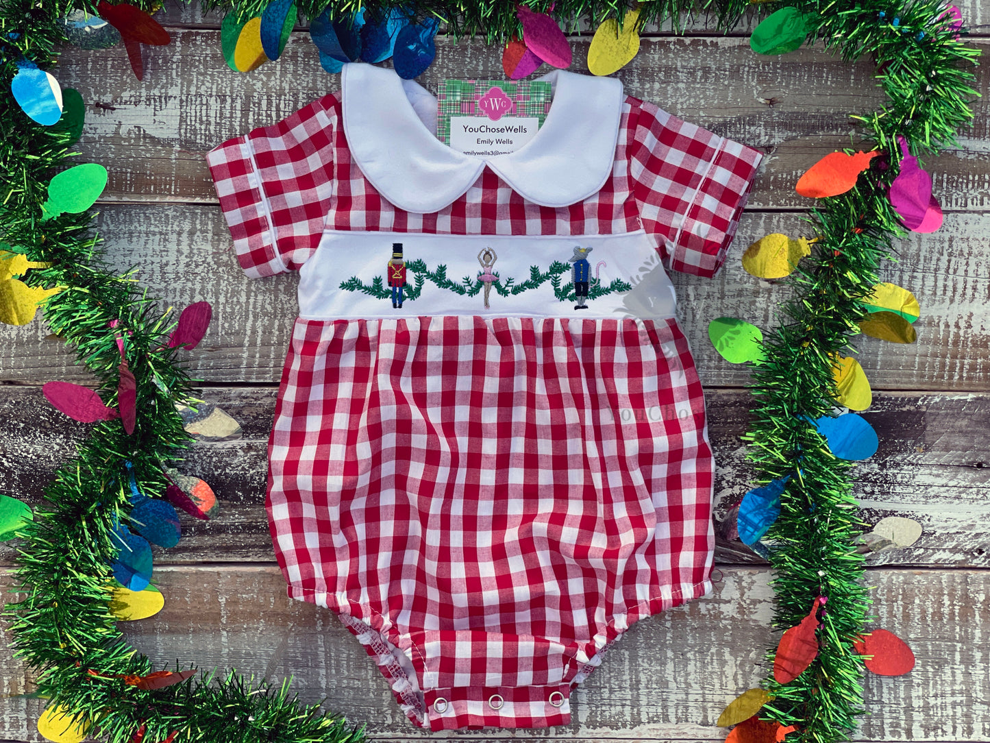 Custom Embroidered Faux Smocked Nutcracker Red Gingham Bubble