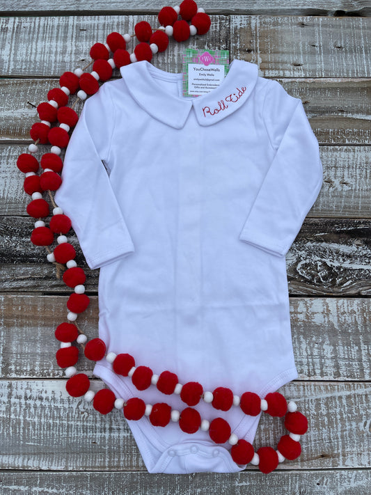 Custom Embroidered, Monogrammed, Personalized Peter Pan Collar Shirt and Onesie, Add-On