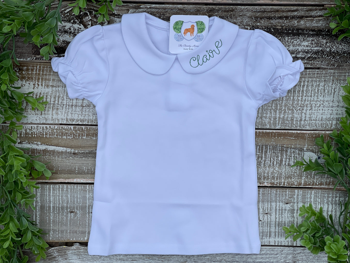 Custom Embroidered, Monogrammed, Personalized Peter Pan Collar Shirt and Onesie, Add-On