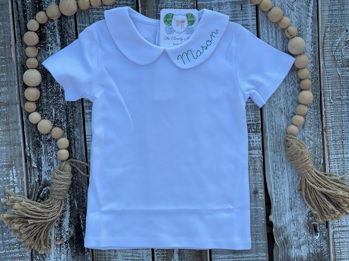 Custom Embroidered, Monogrammed, Personalized Peter Pan Collar Shirt and Onesie, Add-On