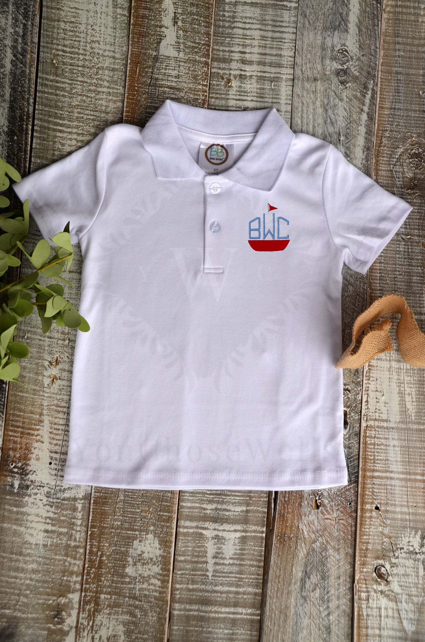 Custom Embroidered, Personalized Sailboat Monogram Polo Shirt and Red or Blue Seersucker Gingham Short Set