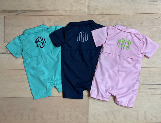 Baby Boy or Girl Monogrammed Fishing Romper, Personalized, Baby, Custom Fishing, Romper, Shower Gift, Baby Shower Gift