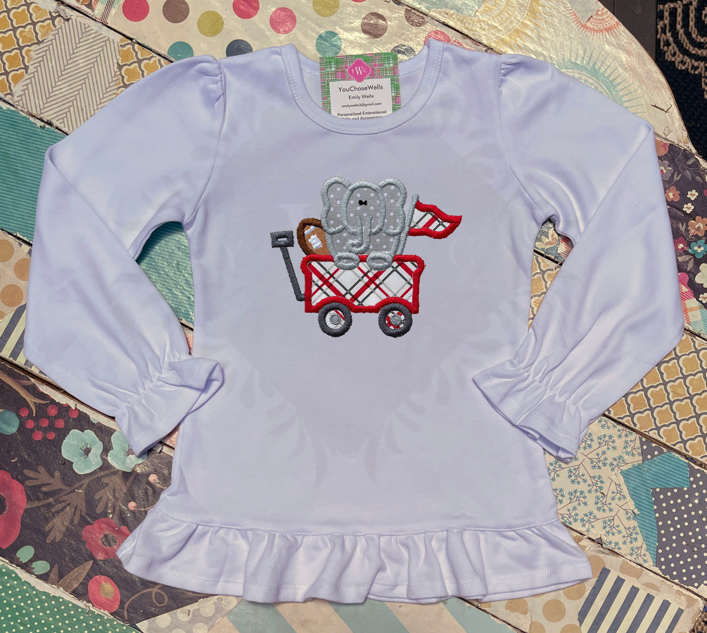 Baby Girl Baby Boy, Girl, Boy Football University of Alabama Roll Tide Elephant Applique, Team Spirit, College Game Day Custom, Personalized