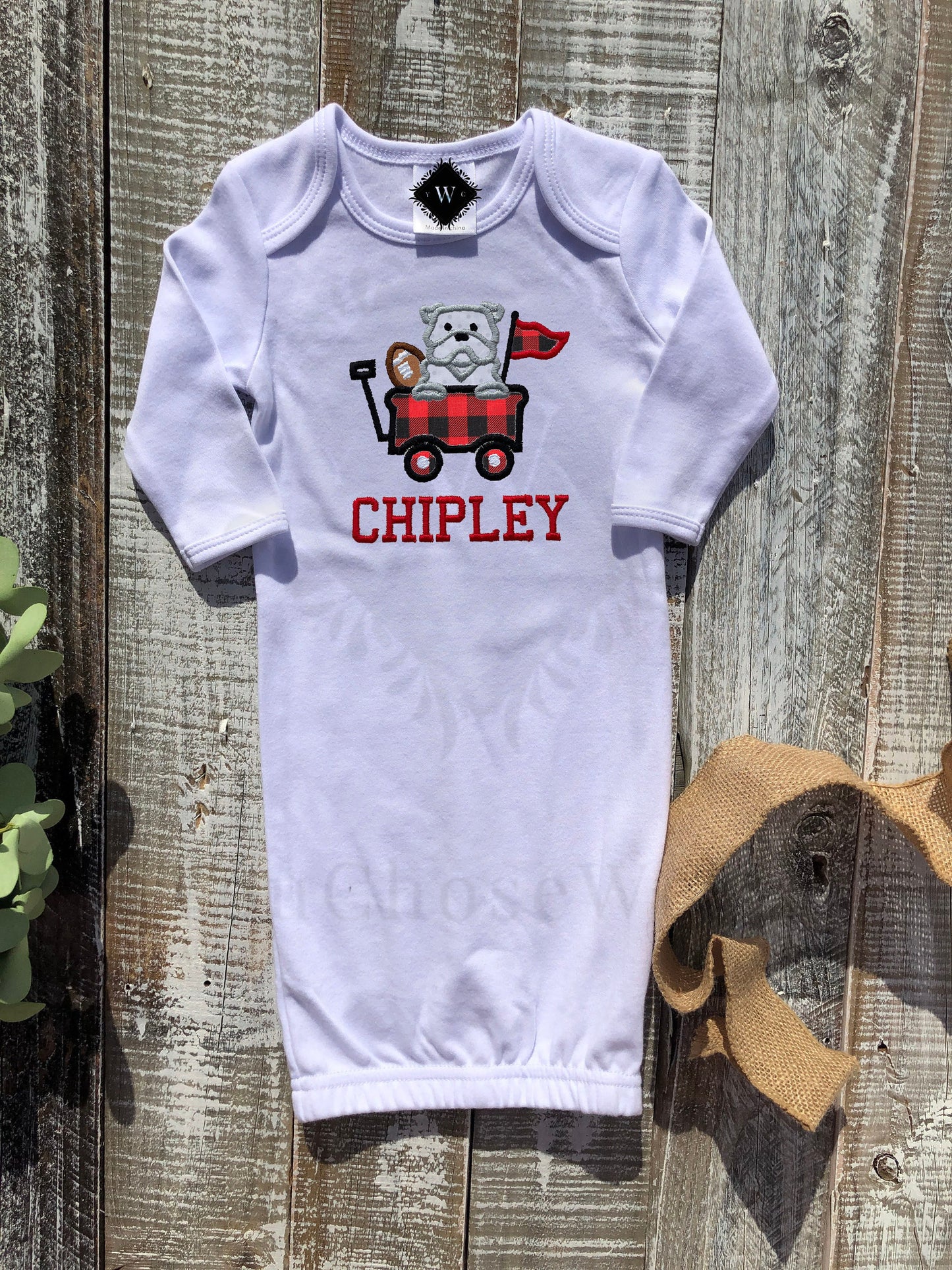 Baby Girl Baby Boy, Girl, Boy Football University of Georgia Bulldog Applique, Hail State Team Spirit, College Game Day Custom, Personalized